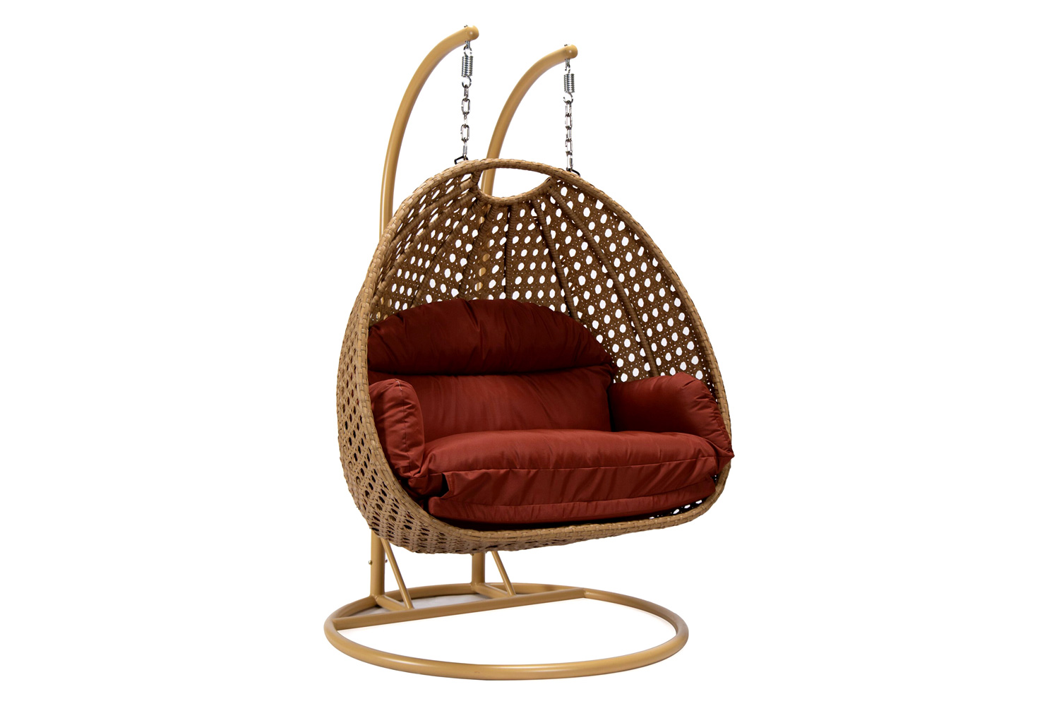 LeisureMod - Mendoza Light Brown Wicker Hanging 2 Person Egg Swing Chair