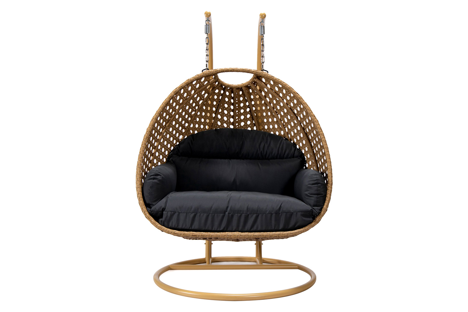 LeisureMod Mendoza Light Brown Wicker Hanging 2 Person Egg Swing Chair - Dark Gray