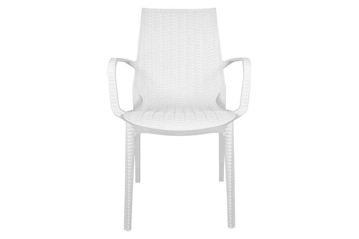 LeisureMod Kent Mid-Century Modern 7-Piece Rectangular Outdoor Dining Set with 4 Side Chairs and 2 Arm Chairs - White