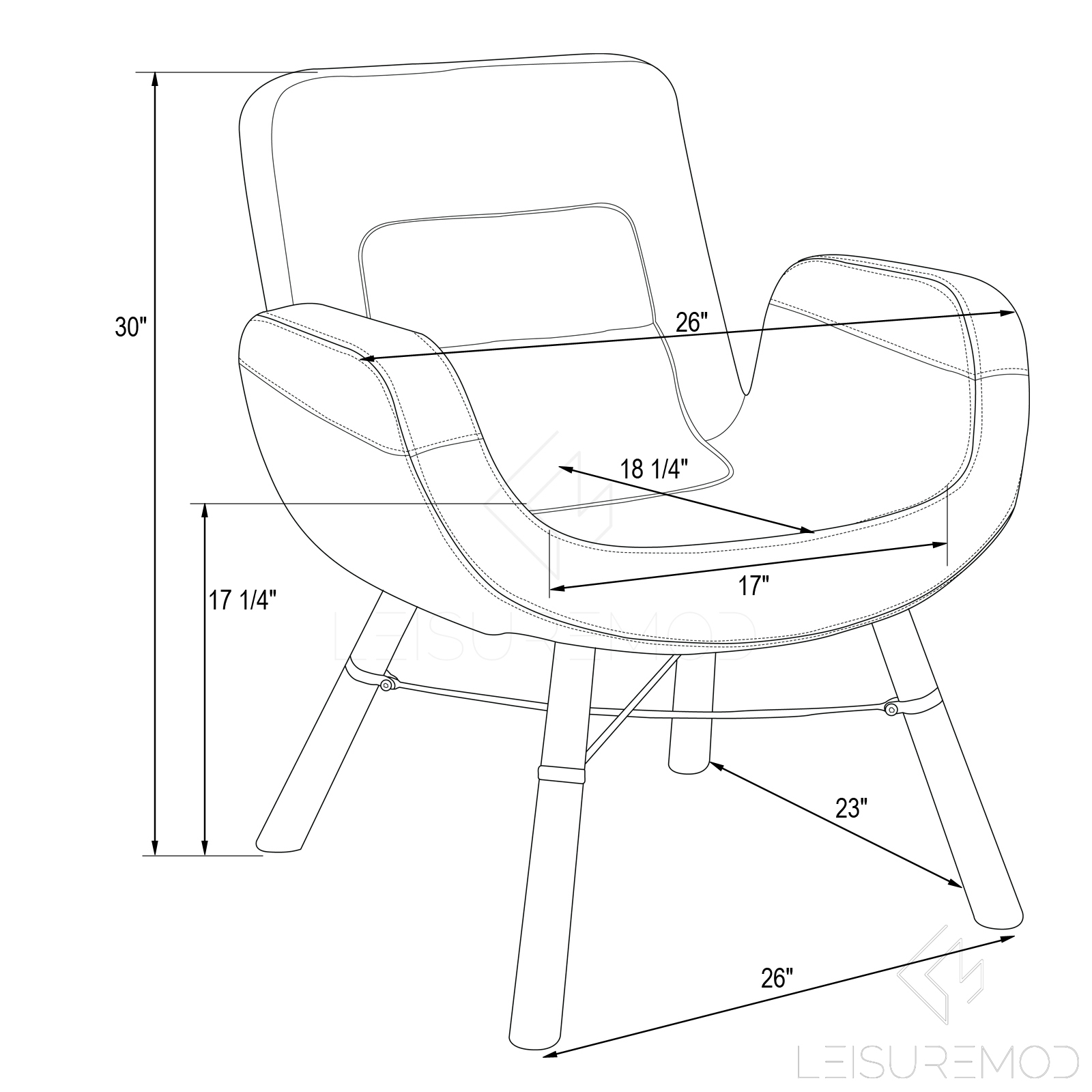 LeisureMod - Milwood Accent Chair with Dowel Legs in Gray