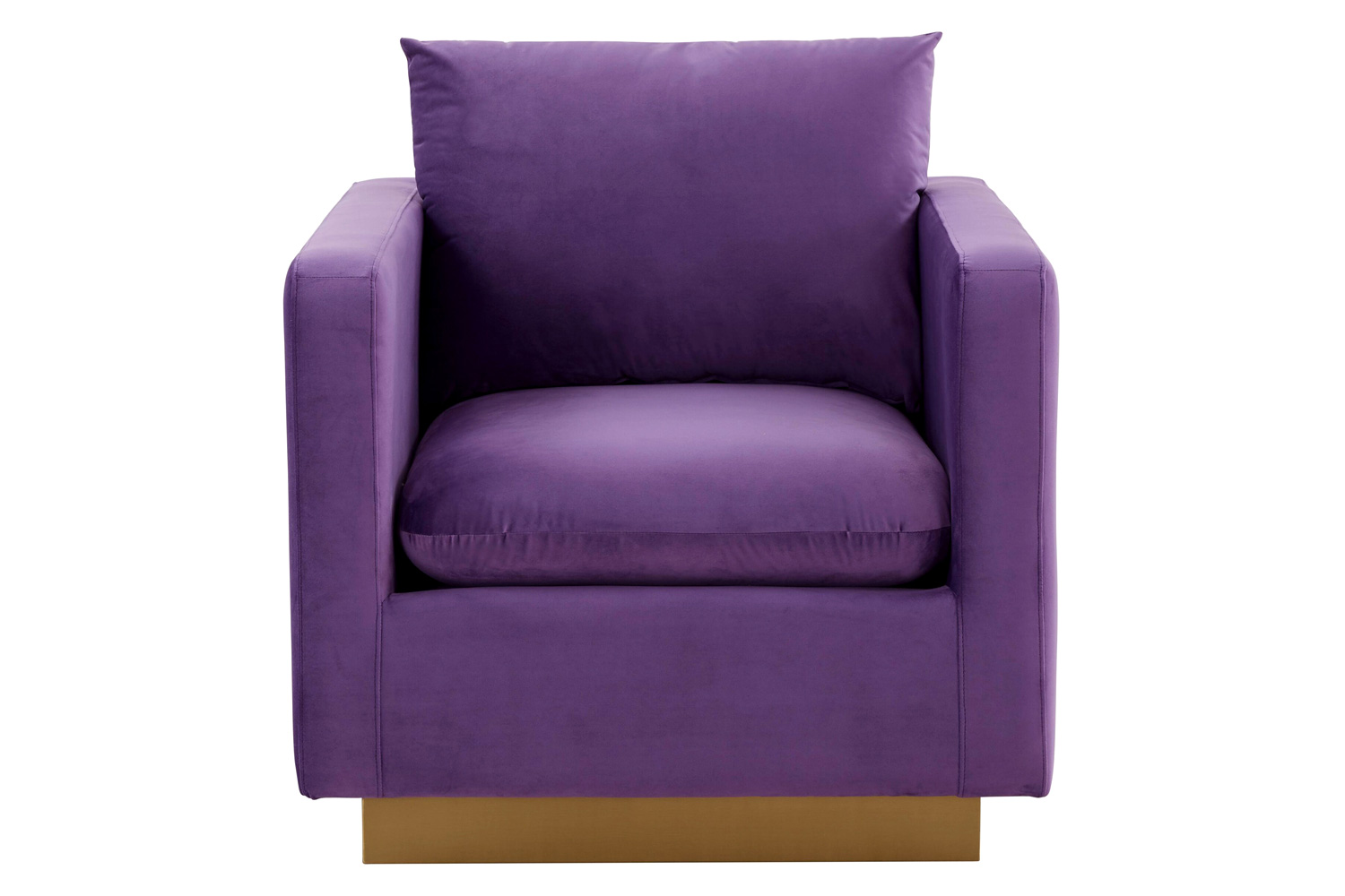 LeisureMod Nervo Modern Mid-Century Upholstered Velvet Accent Chair with Gold Base - Purple