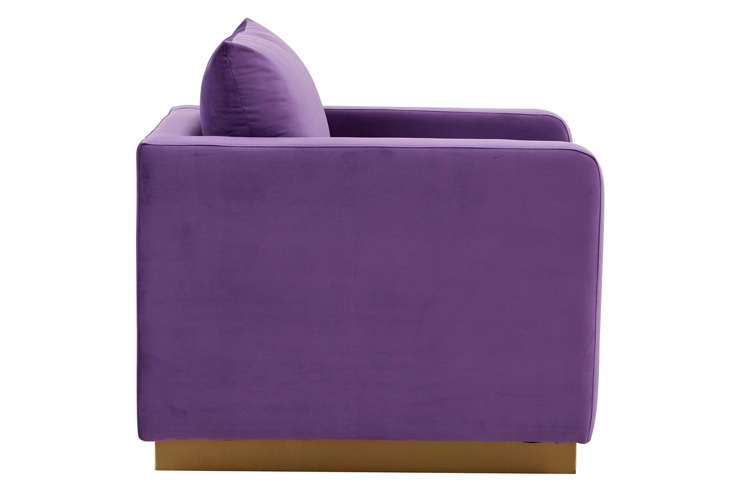 LeisureMod Nervo Modern Mid-Century Upholstered Velvet Accent Chair with Gold Base - Purple