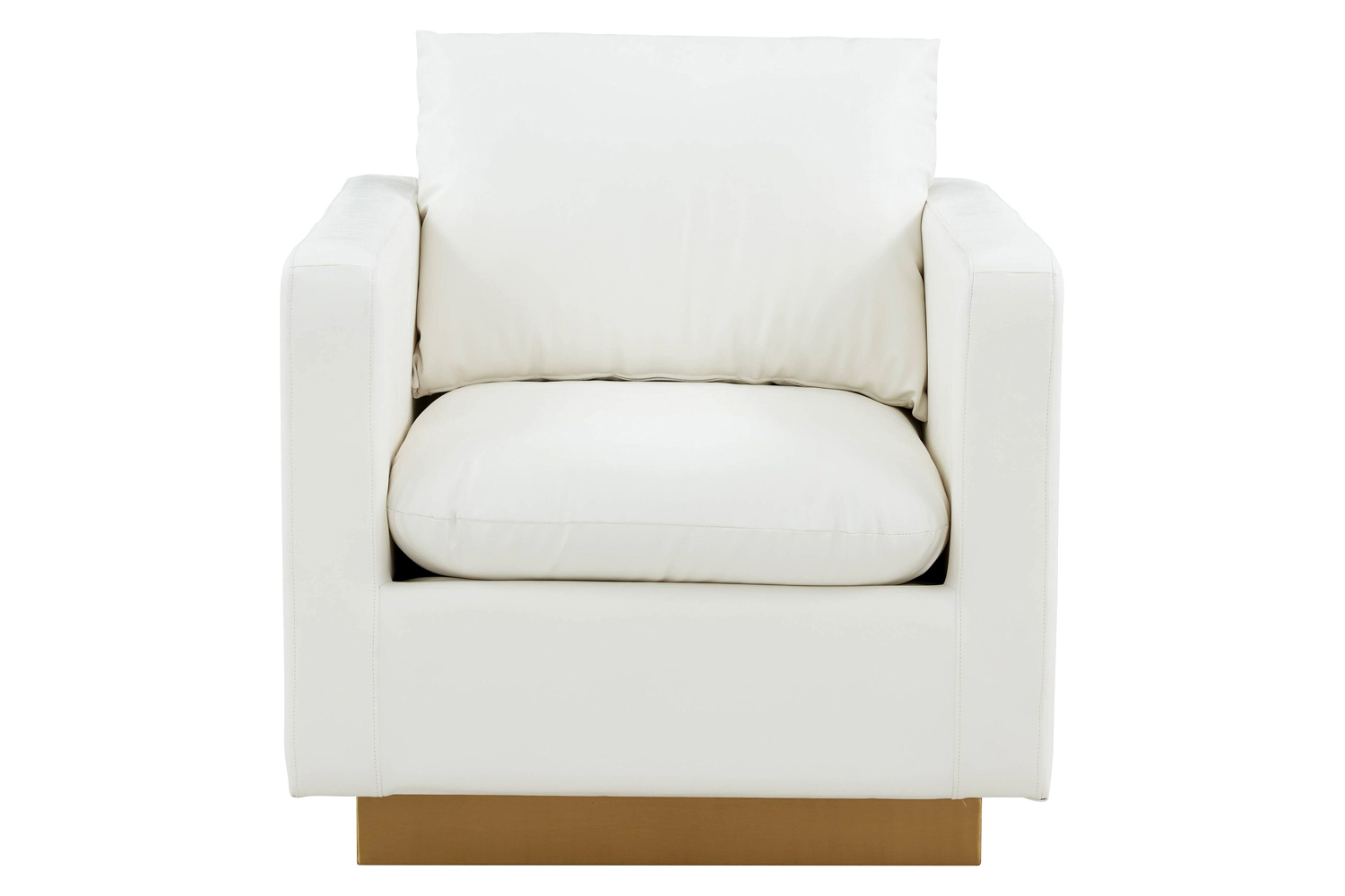 LeisureMod Nervo Modern Mid-Century Upholstered Leather Accent Armchair with Gold Base - White