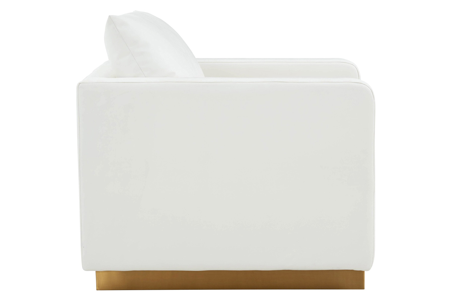 LeisureMod Nervo Modern Mid-Century Upholstered Leather Accent Armchair with Gold Base - White
