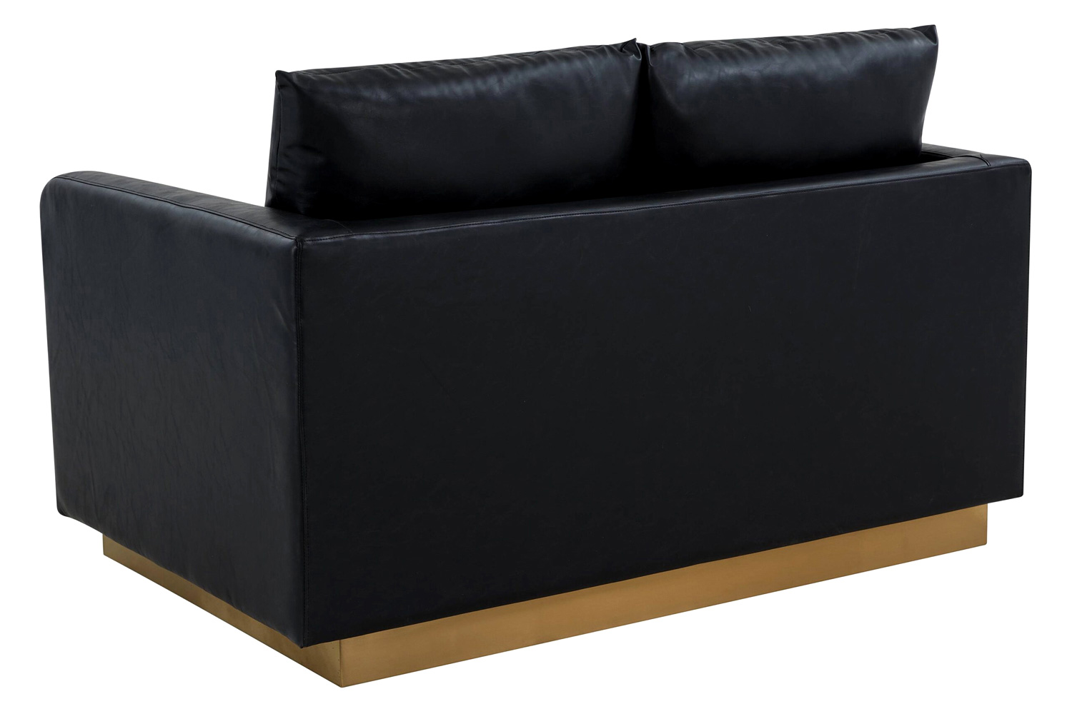 LeisureMod Nervo Modern Mid-Century Upholstered Leather Loveseat with Gold Base - Black