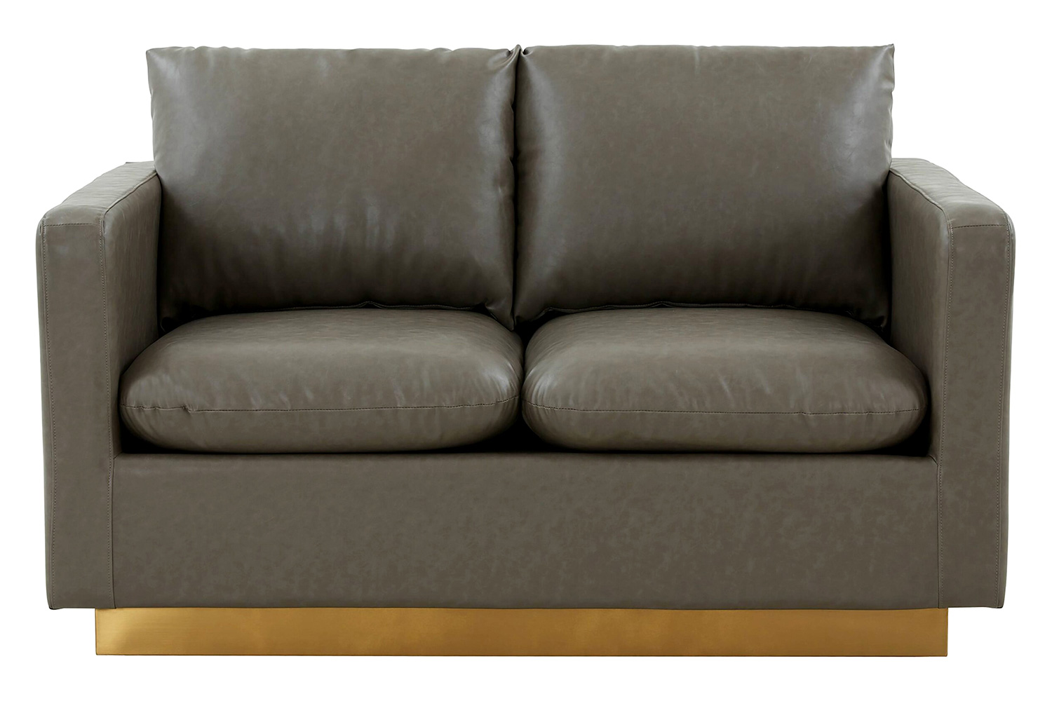 LeisureMod Nervo Modern Mid-Century Upholstered Leather Loveseat with Gold Base - Gray