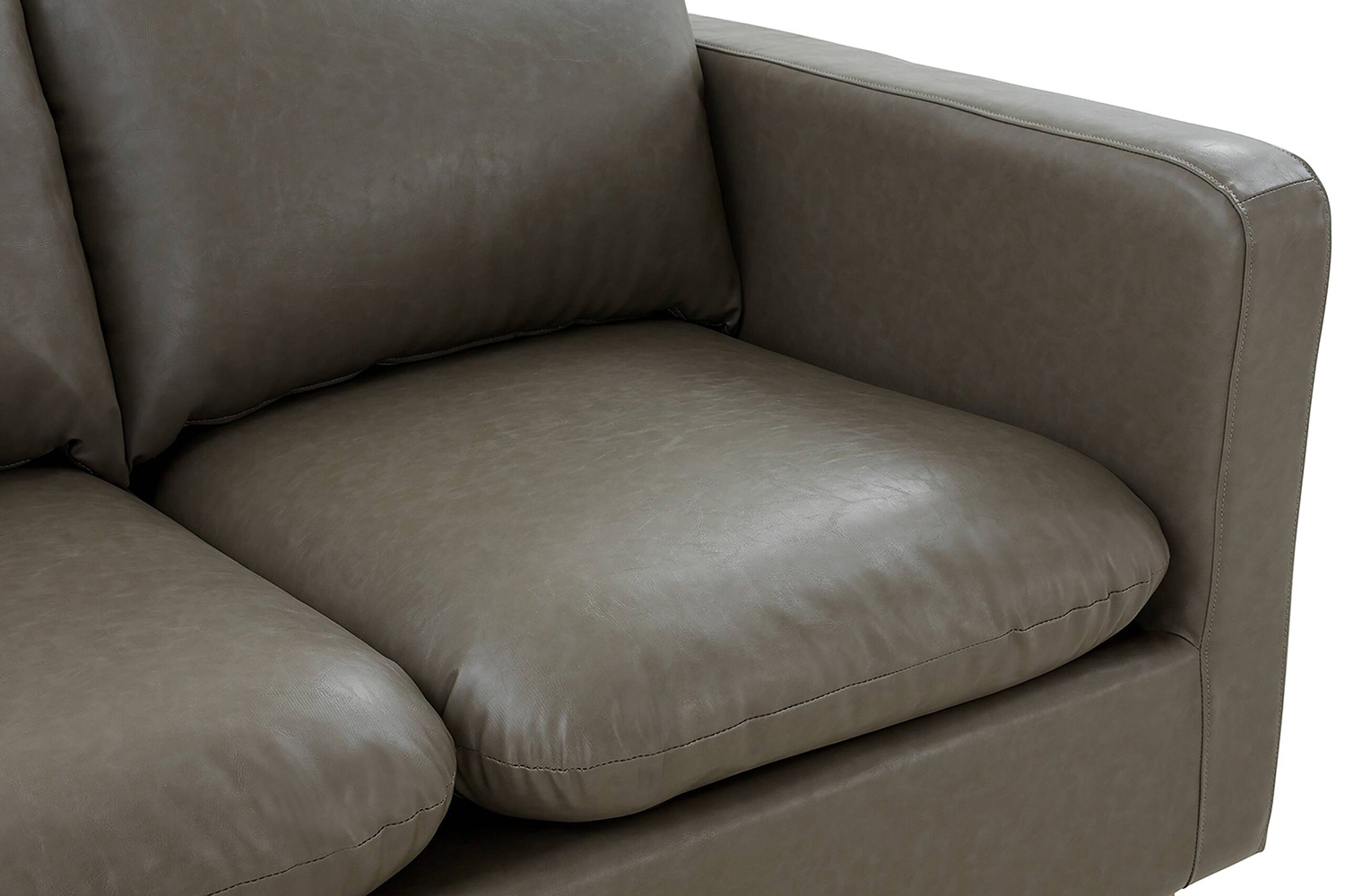LeisureMod Nervo Modern Mid-Century Upholstered Leather Loveseat with Gold Base - Gray