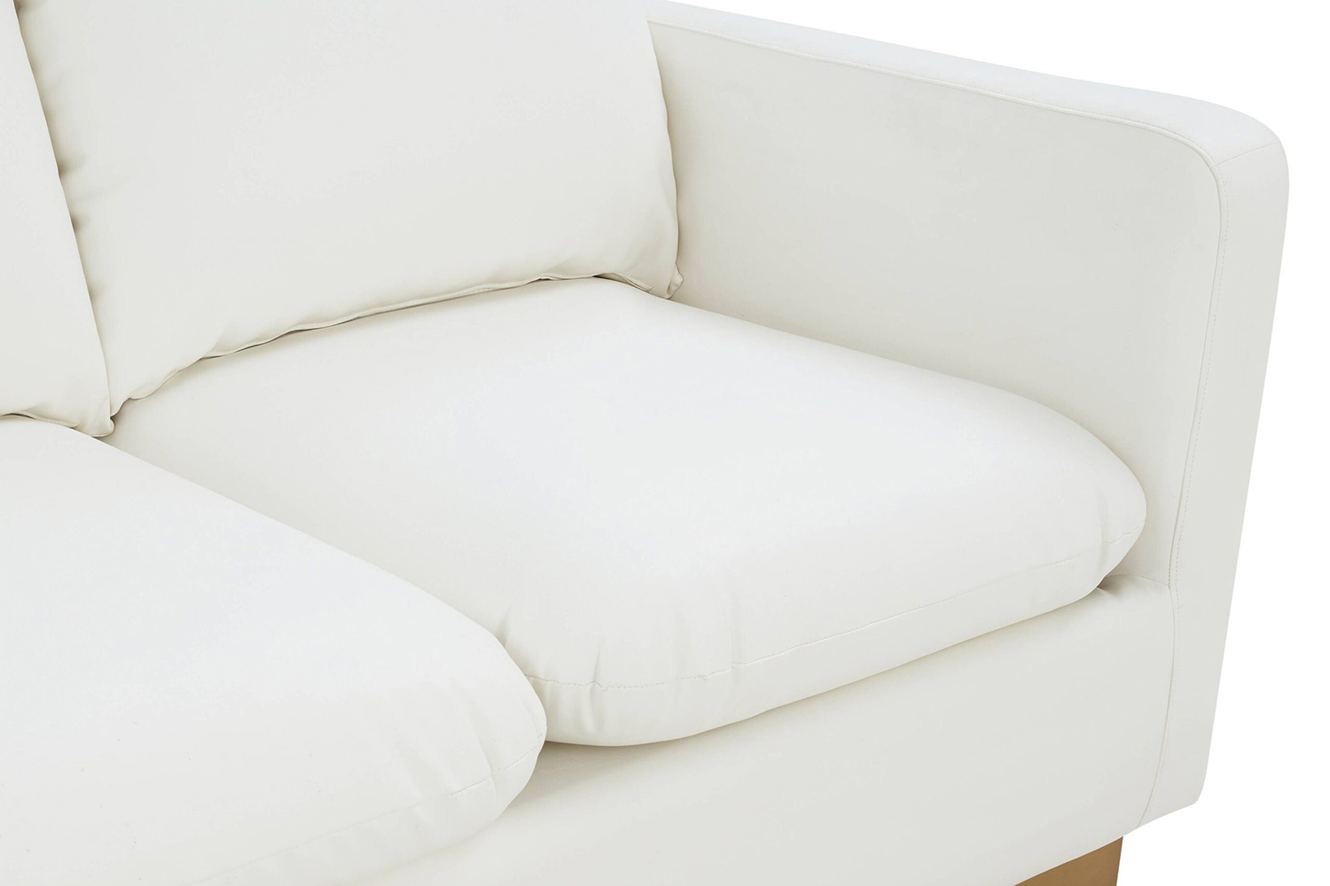 LeisureMod Nervo Modern Mid-Century Upholstered Leather Sofa with Gold Base - White