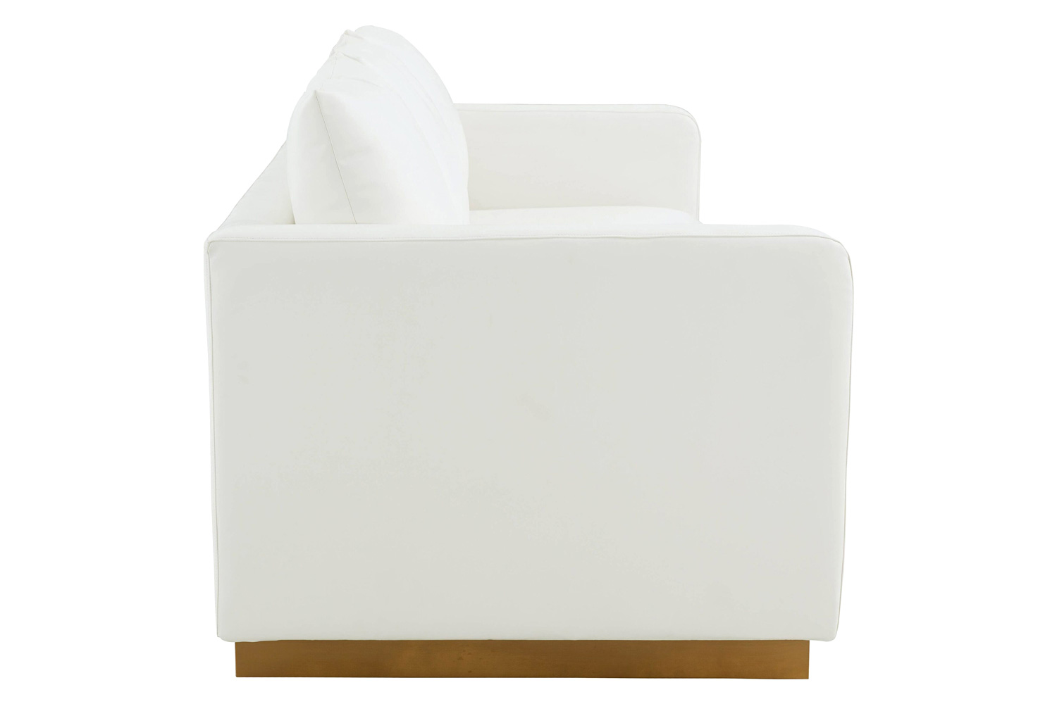 LeisureMod Nervo Modern Mid-Century Upholstered Leather Sofa with Gold Base - White
