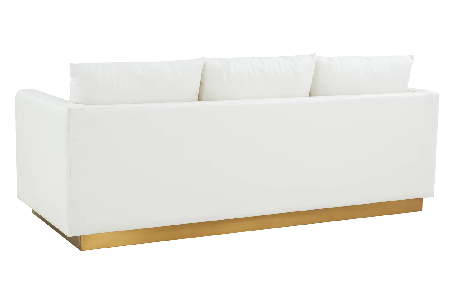 LeisureMod Nervo Modern Mid-Century Upholstered Leather Sofa with Gold Base - White