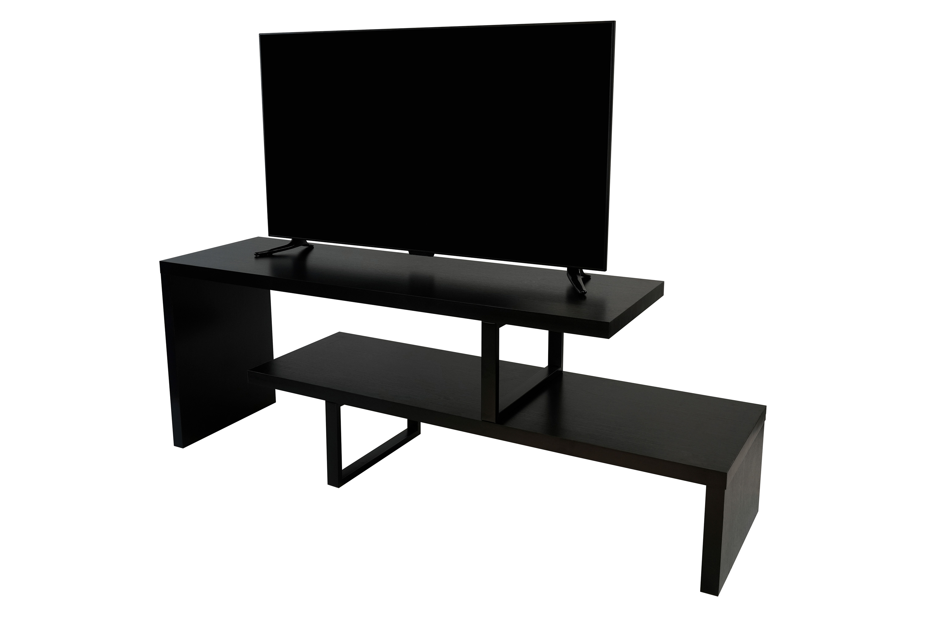 LeisureMod - Orford Mid-Century Modern TV Stand with MDF Shelves and Powder Coated Iron Legs