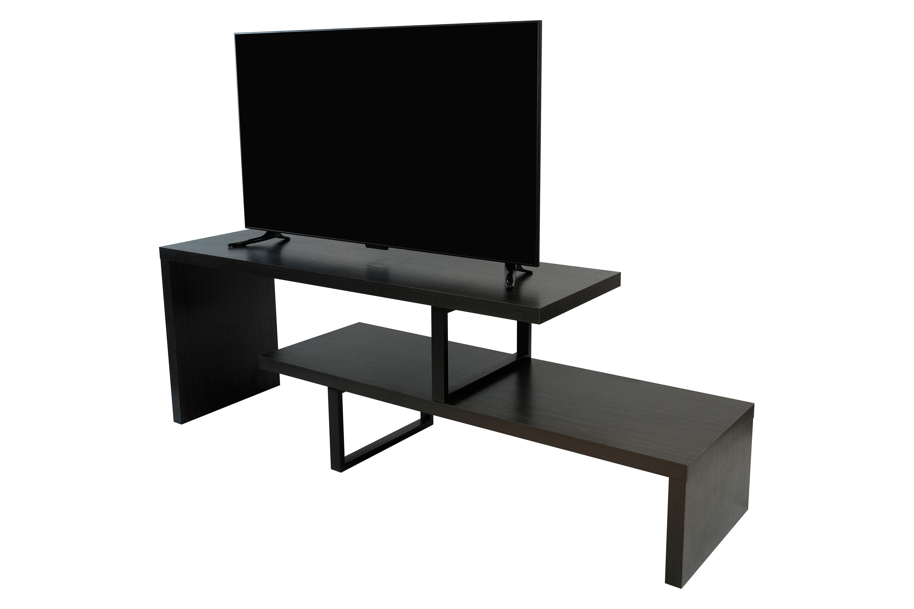 LeisureMod - Orford Mid-Century Modern TV Stand with MDF Shelves and Powder Coated Iron Legs