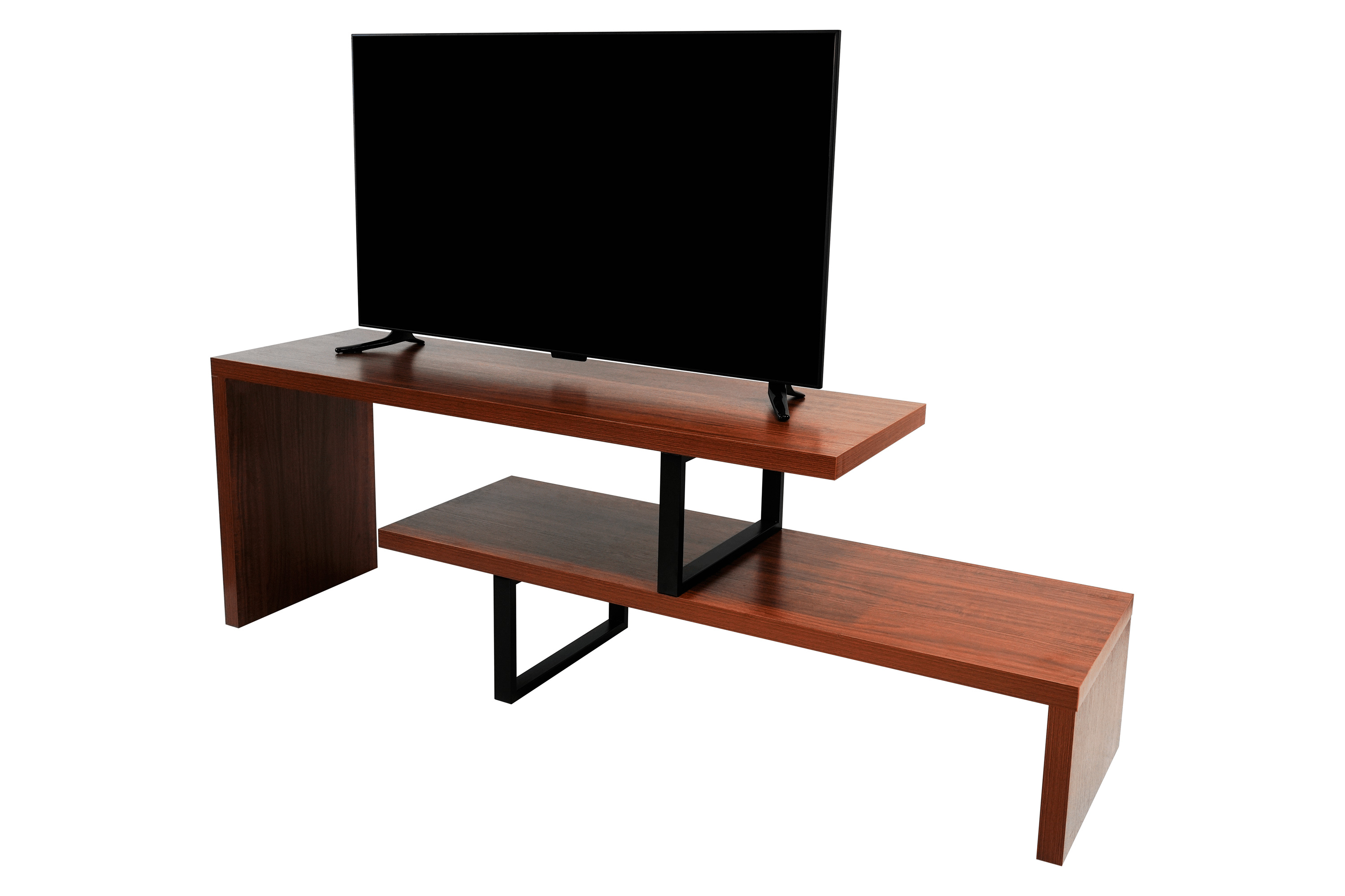 LeisureMod - Orford Mid-Century Modern TV Stand with MDF Shelves and Powder Coated Iron Legs