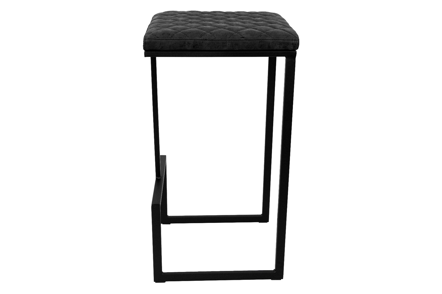 LeisureMod Quincy Quilted Stitched Leather Bar Stools with Black Metal Frame - Charcoal/Black