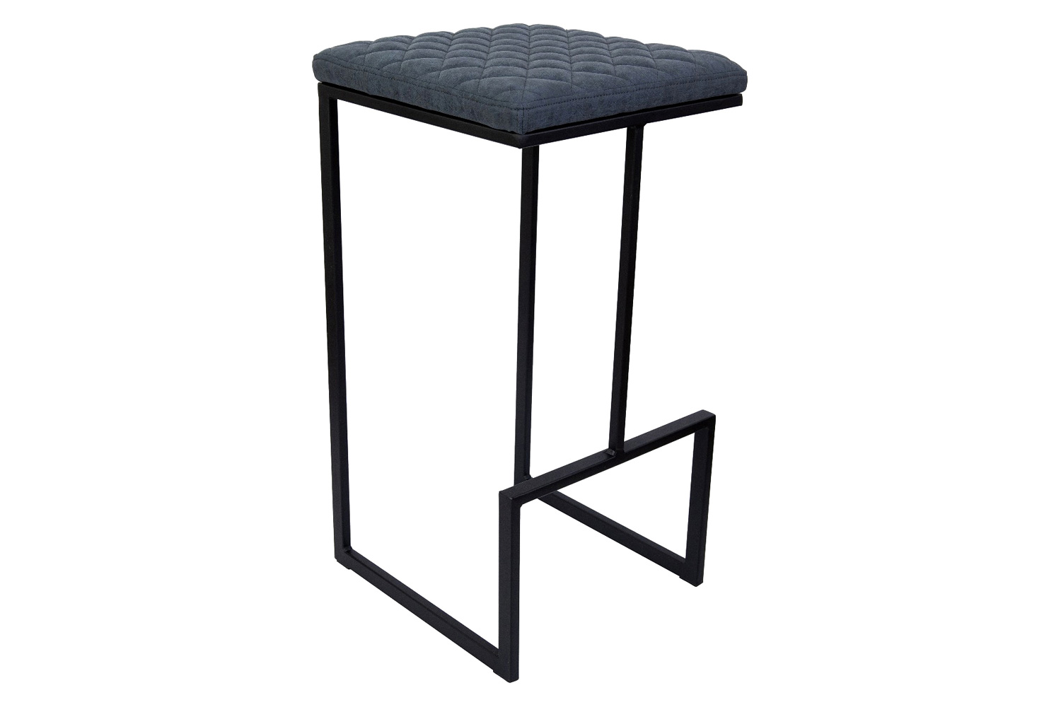 LeisureMod Quincy Quilted Stitched Leather Bar Stools with Black Metal Frame - Peacock/Blue