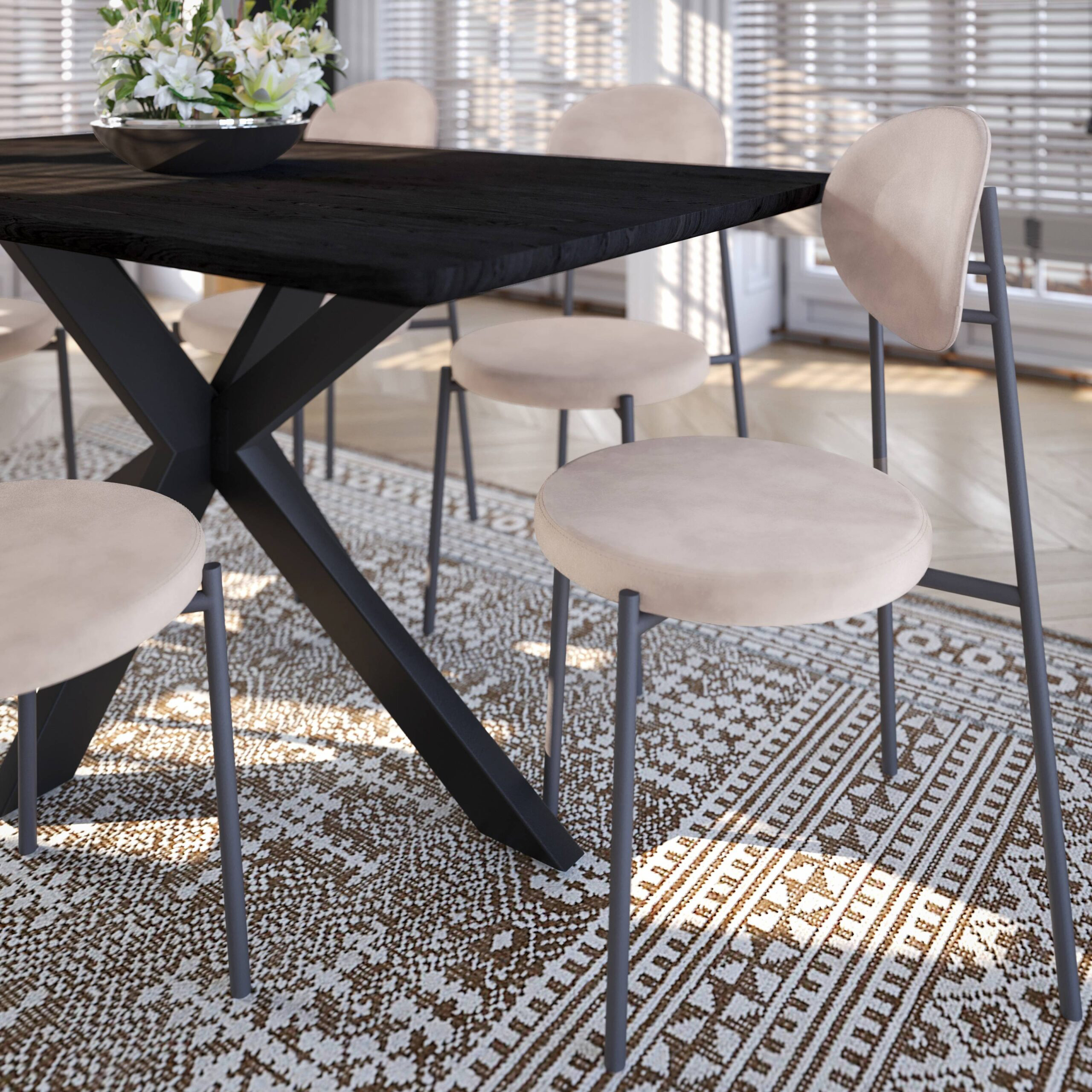 LeisureMod Euston Modern Velvet Dining Chair With Gray Steel Frame - Beige
