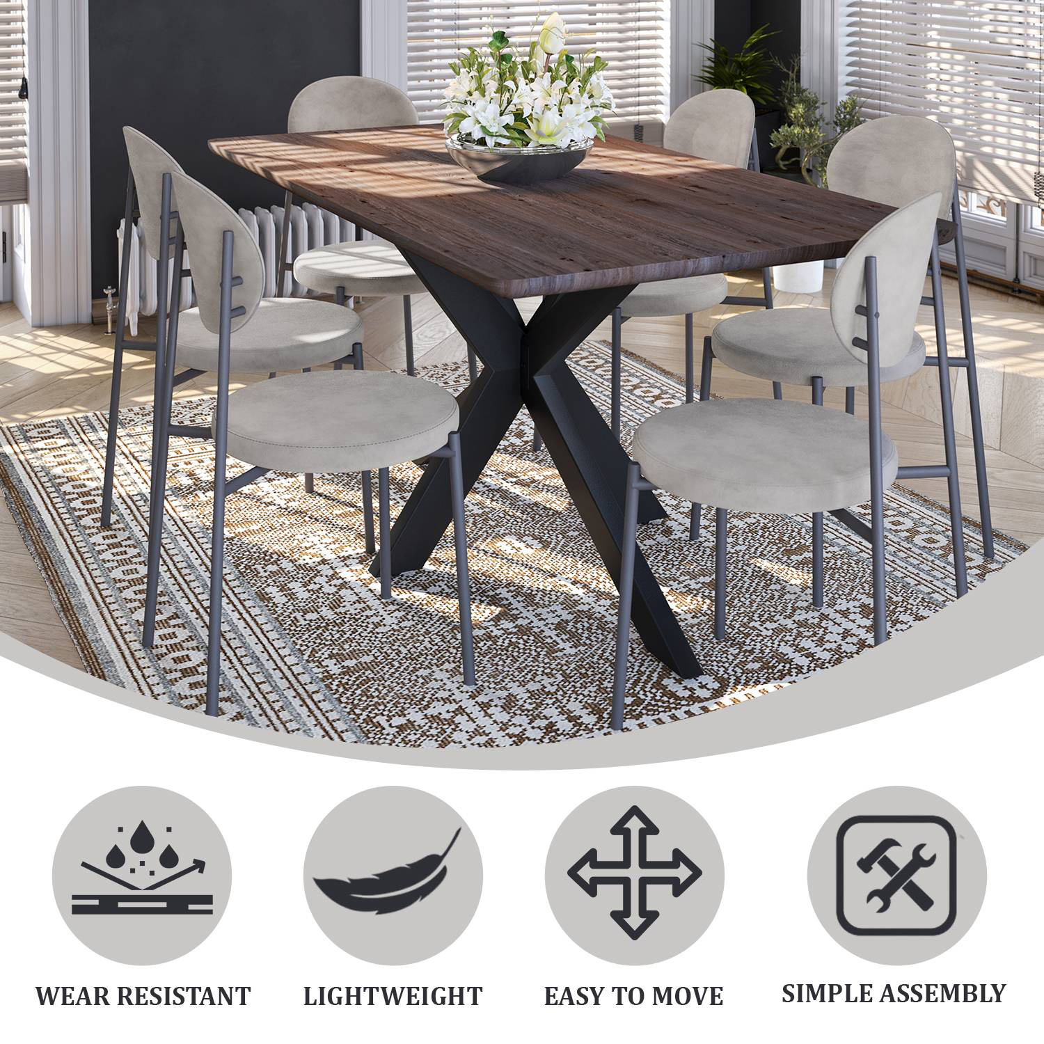 LeisureMod Euston Modern Velvet Dining Chair With Gray Steel Frame - Gray