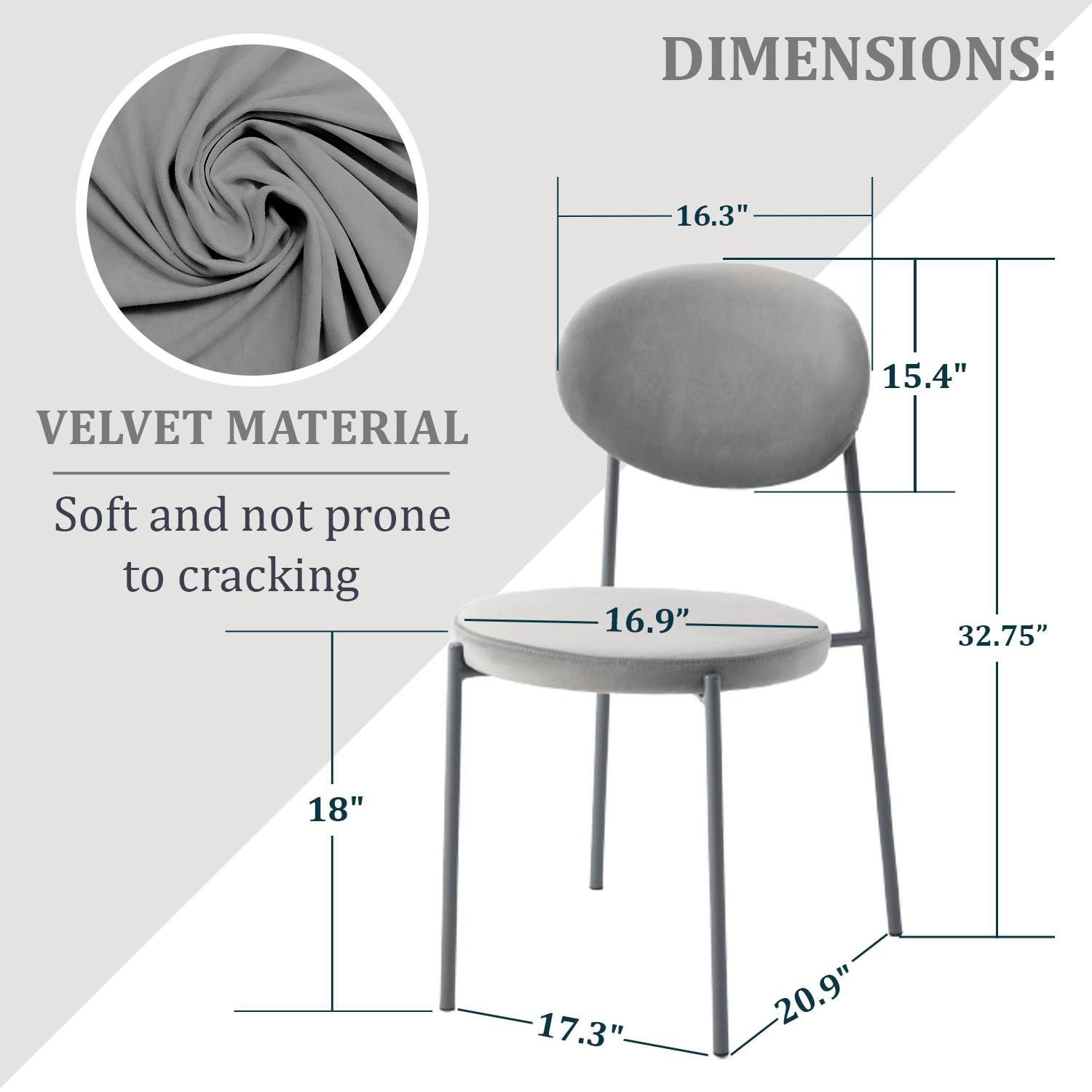 LeisureMod Euston Modern Velvet Dining Chair With Gray Steel Frame - Gray