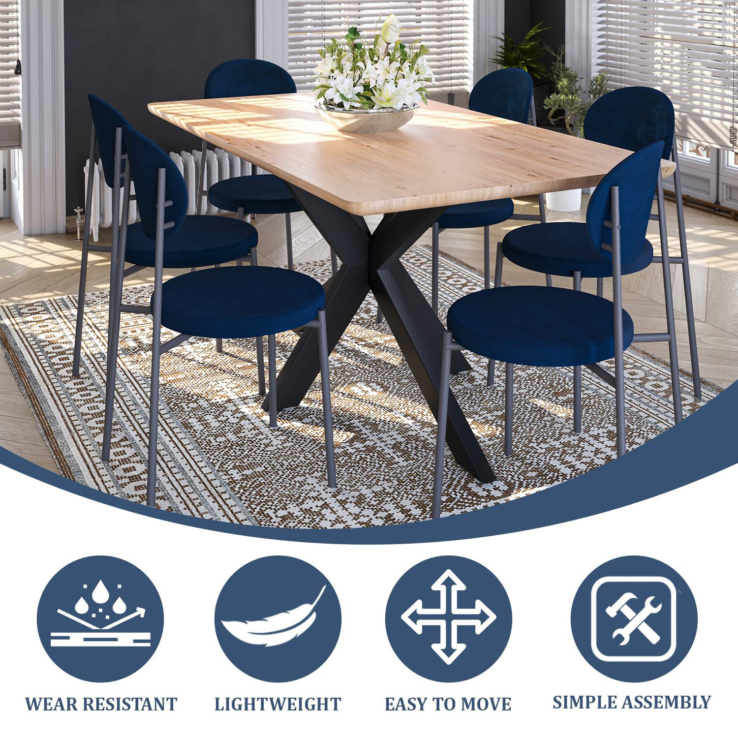 LeisureMod - Euston Modern Velvet Dining Chair With Gray Steel Frame