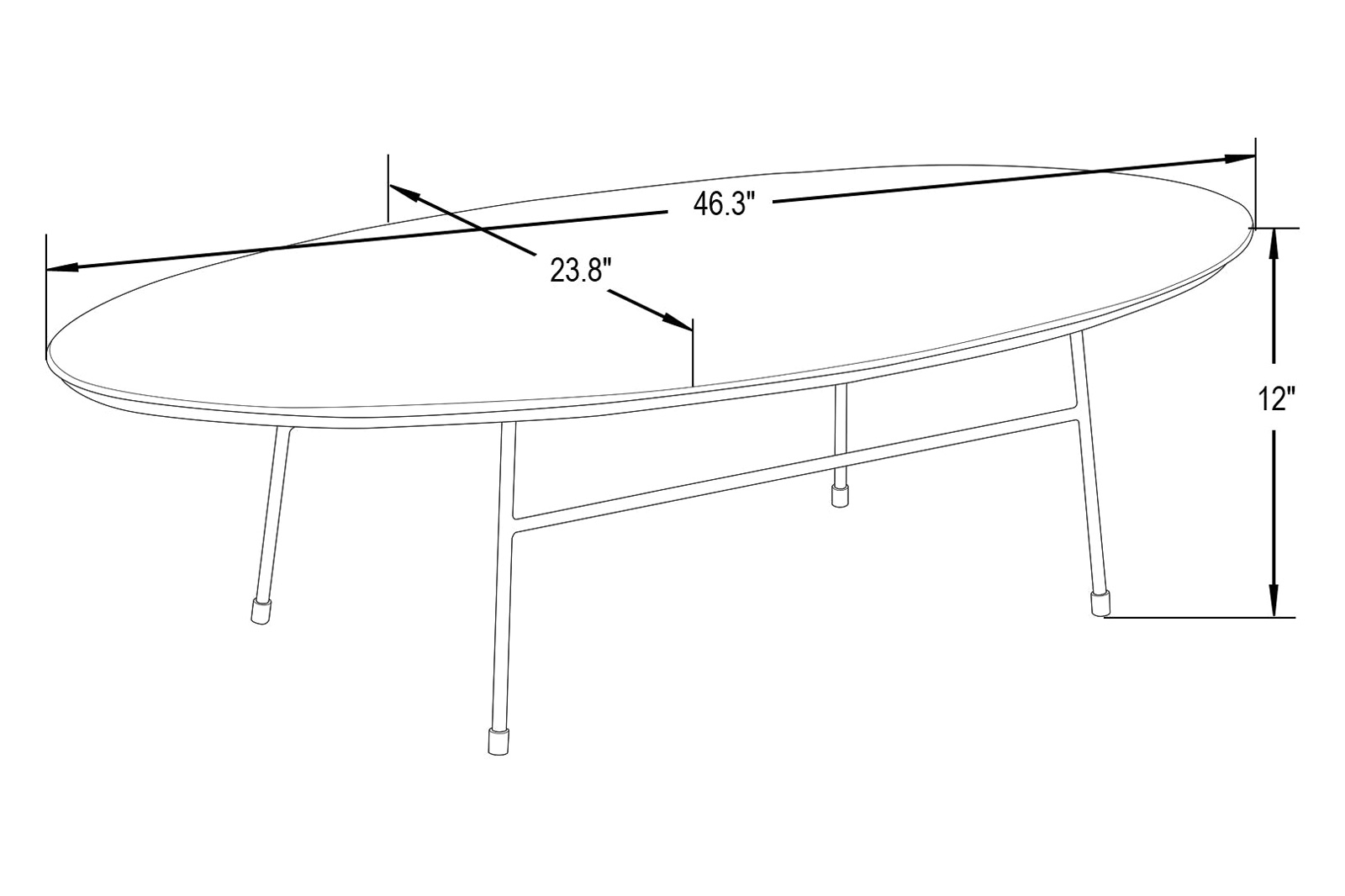 LeisureMod Rossmore Oval Coffee Table Black Powder Coated Steel Frame - Black