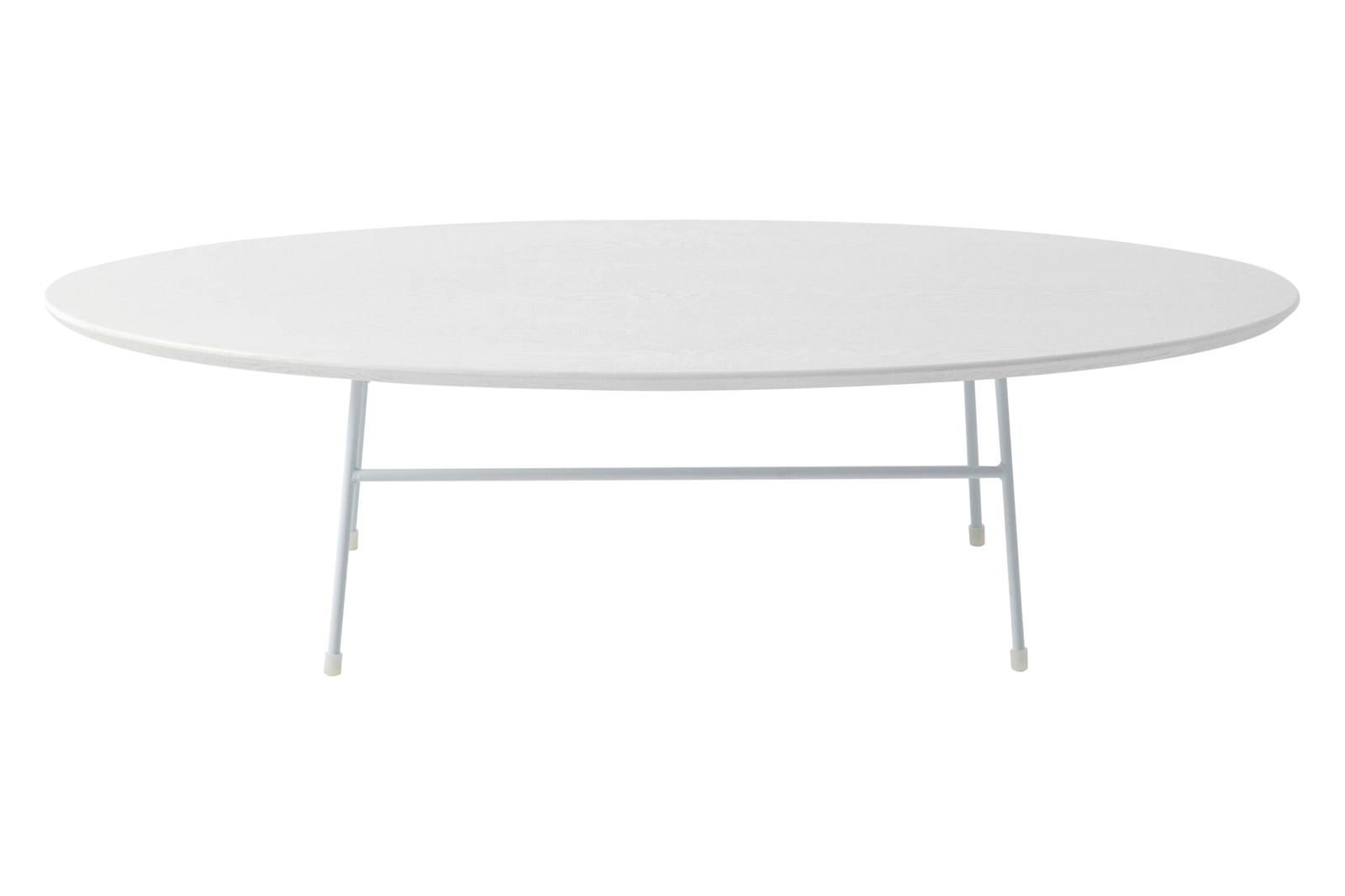 LeisureMod Rossmore Oval Coffee Table White Powder Coated Steel Frame - White