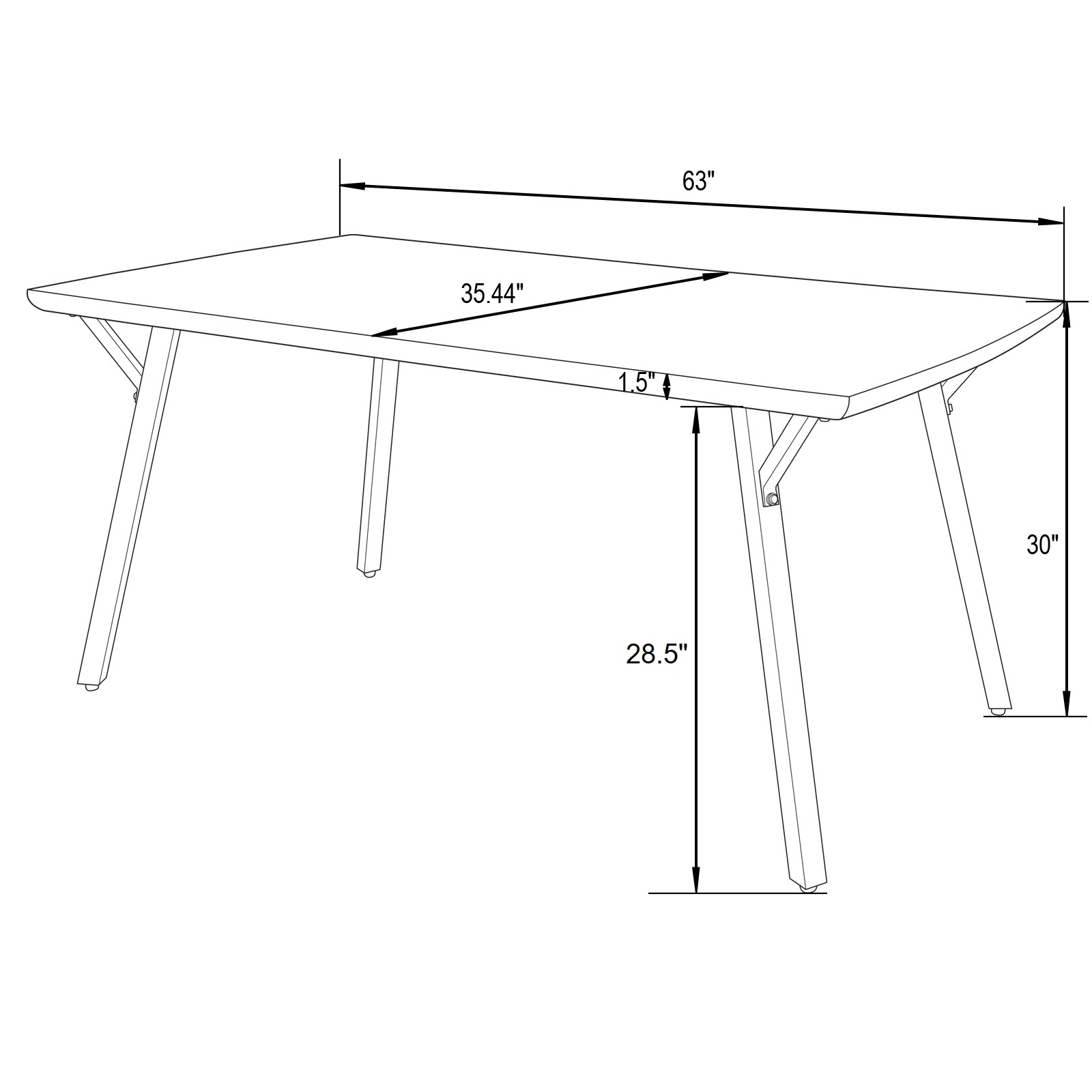 LeisureMod - Ravenna Modern 63" Rectangular Wood Dining Table with Metal Y-Shaped Joint Legs in White Oak