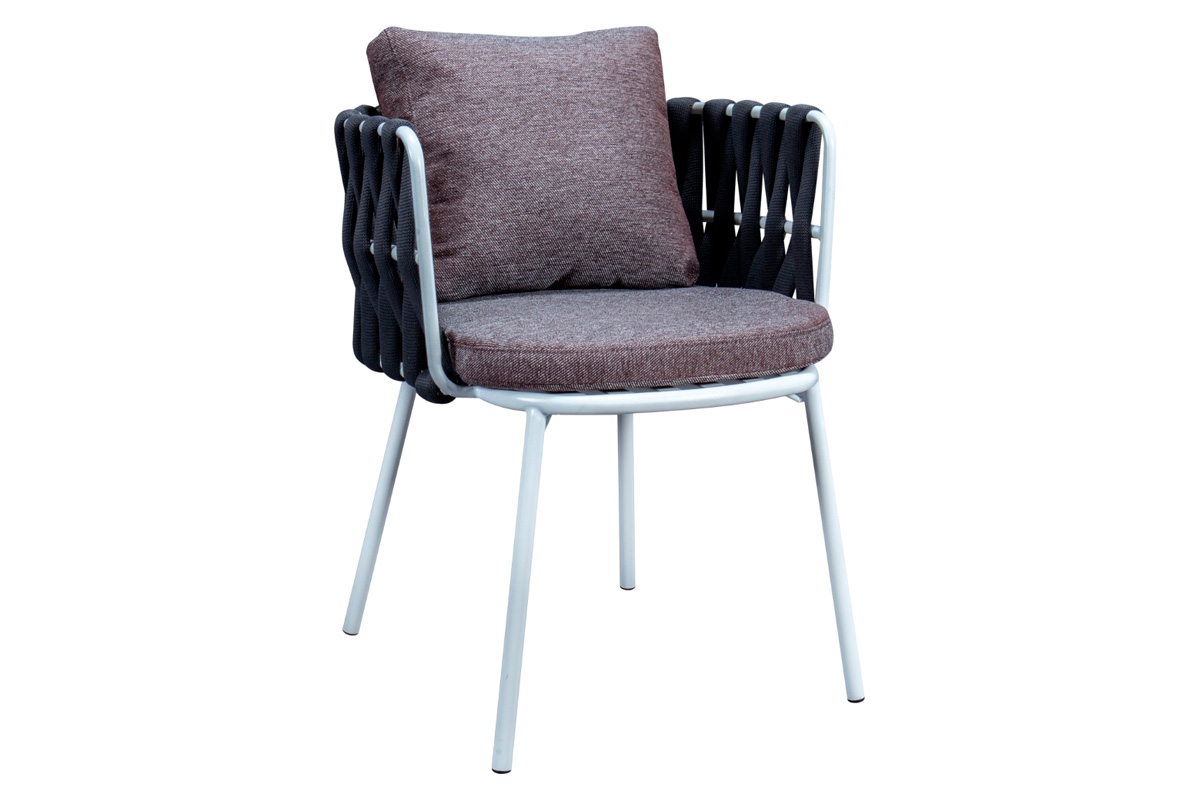 LeisureMod - Spencer Modern Rope Outdoor Patio Dining Chair With Cushions