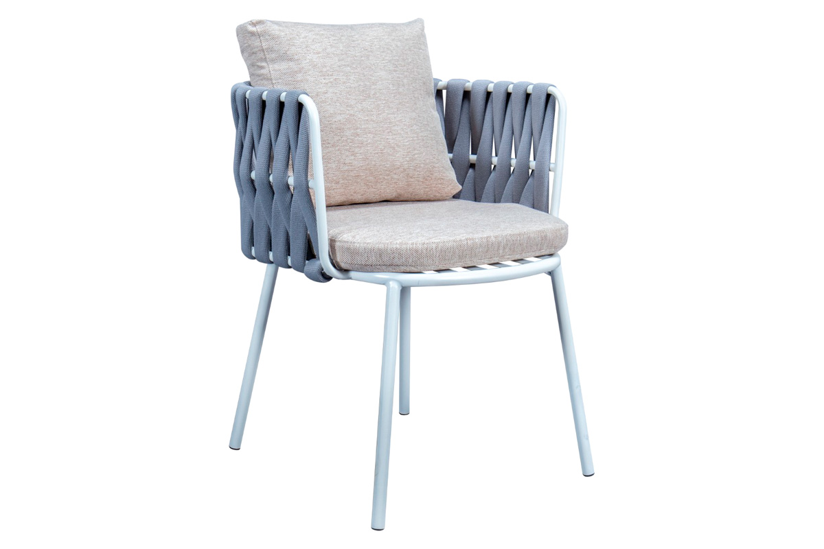 LeisureMod - Spencer Modern Rope Outdoor Patio Dining Chair With Cushions