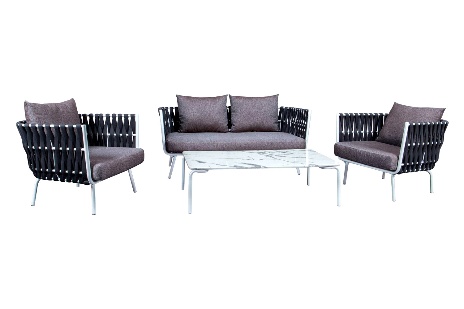 LeisureMod Spencer Modern Outdoor Rope Club Chair with Cushions - Black