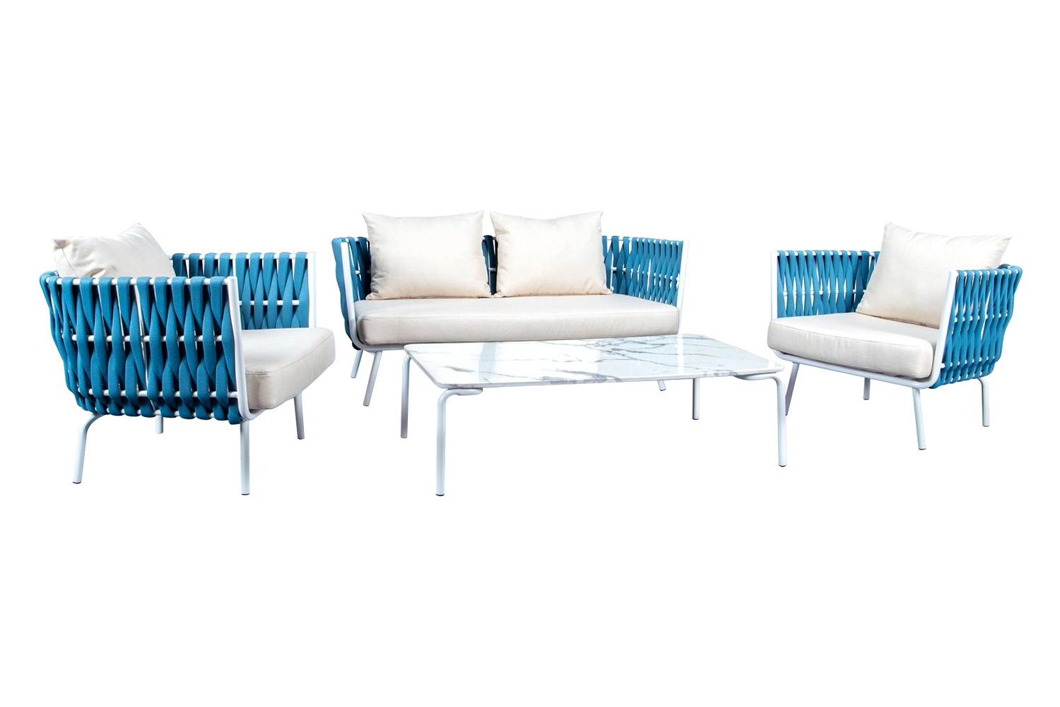 LeisureMod Spencer Modern Outdoor Rope Club Chair with Cushions - Blue