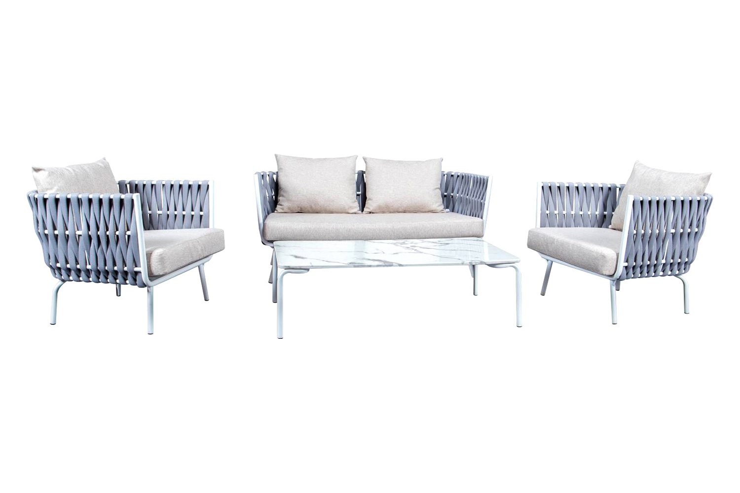 LeisureMod Spencer Modern Outdoor Rope Club Chair with Cushions - Light Gray