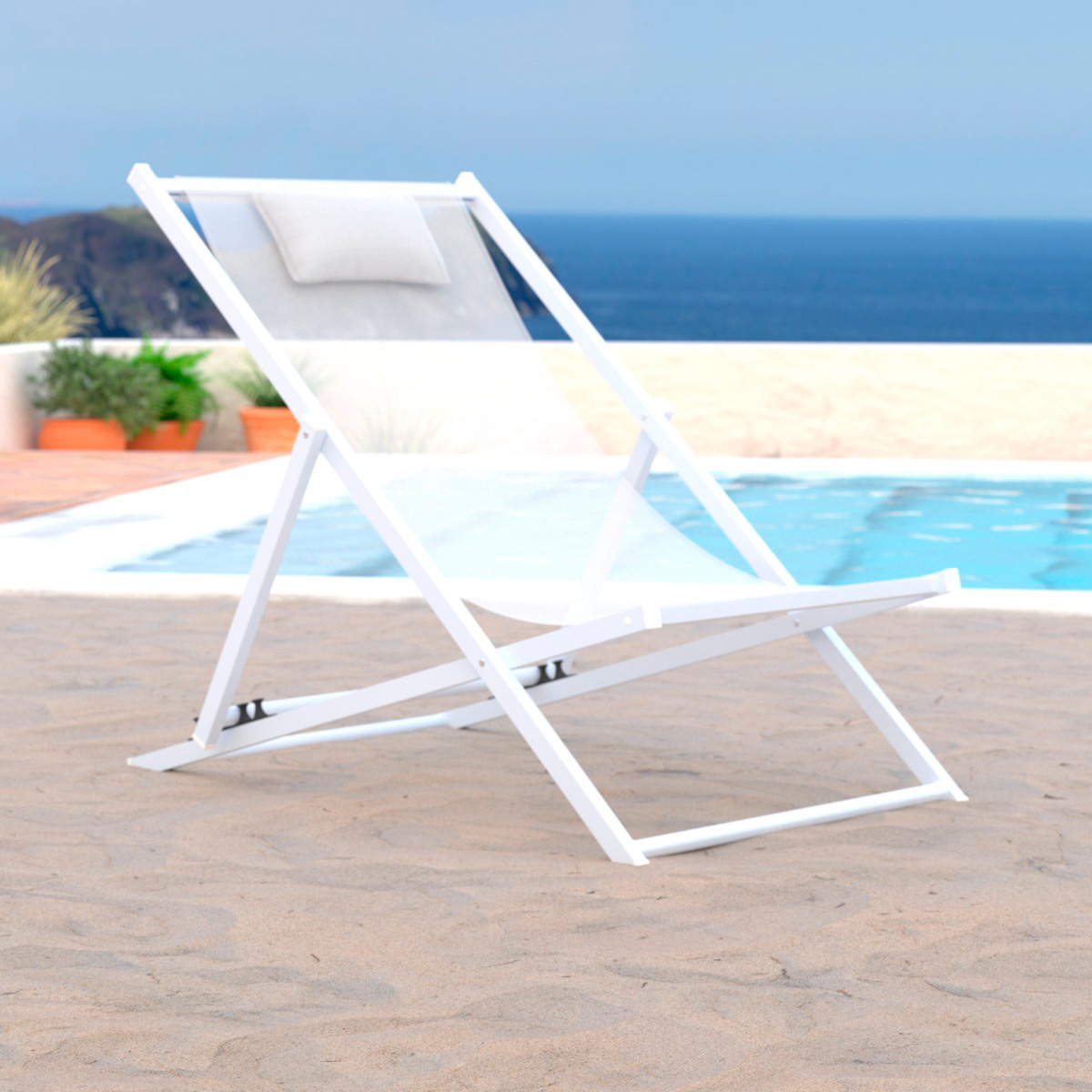 LeisureMod - Sunset Outdoor Sling Lounge Chair With Headrest Cushion