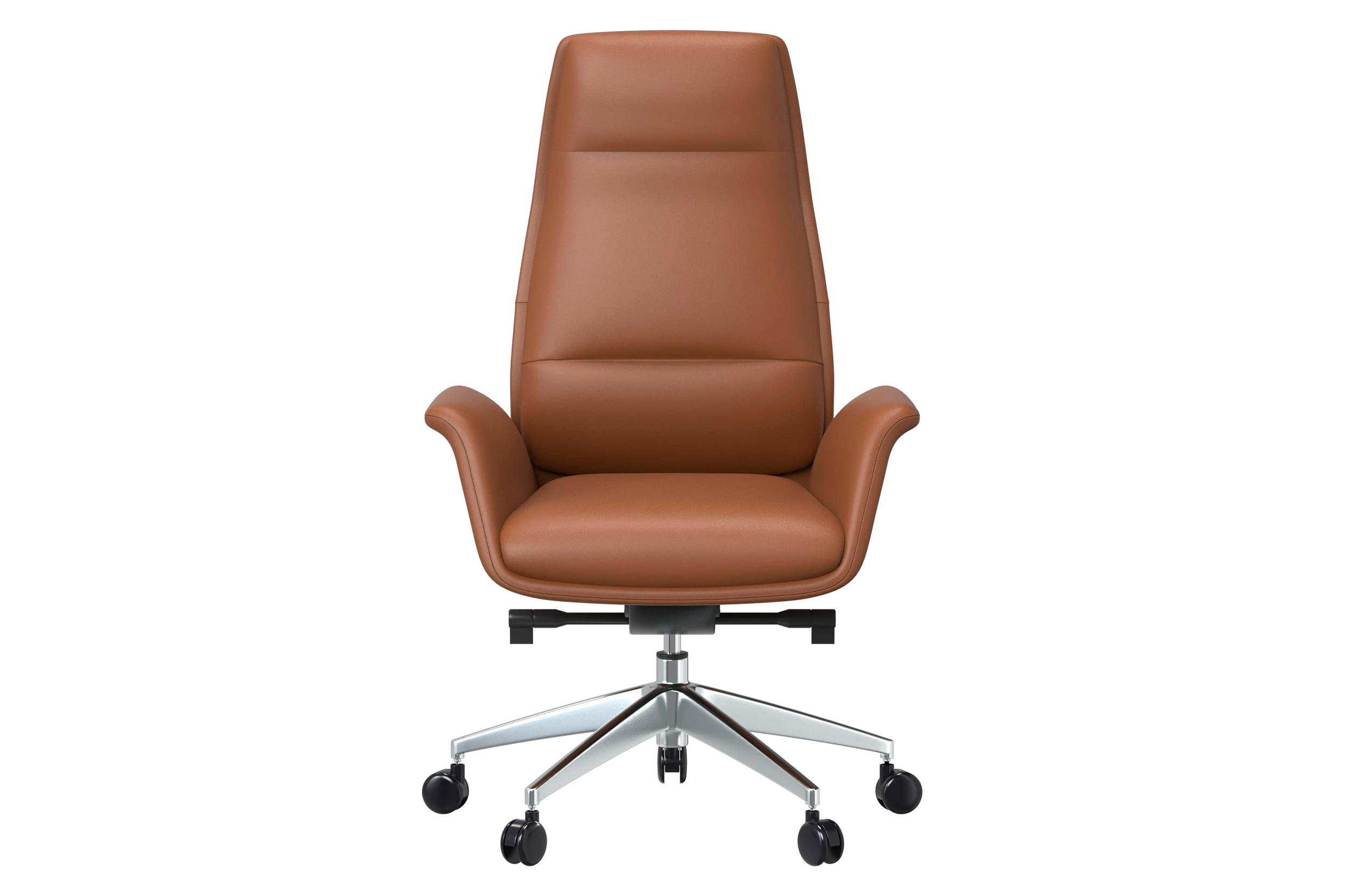 LeisureMod Summit Mid-Century Modern High-Back Conference Office Chair with Aluminum Frame - Dark Brown