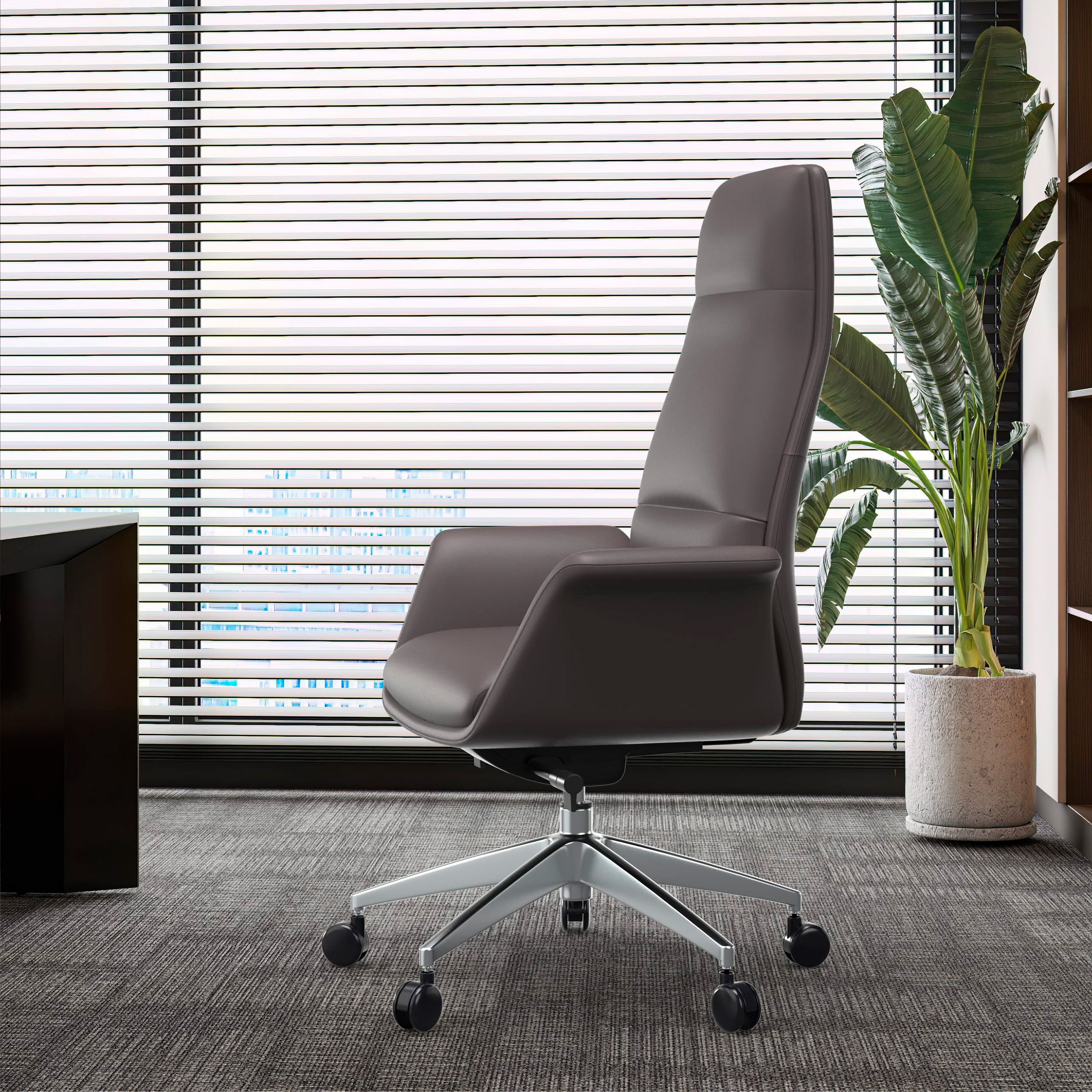 LeisureMod Summit Mid-Century Modern High-Back Conference Office Chair with Aluminum Frame - Gray
