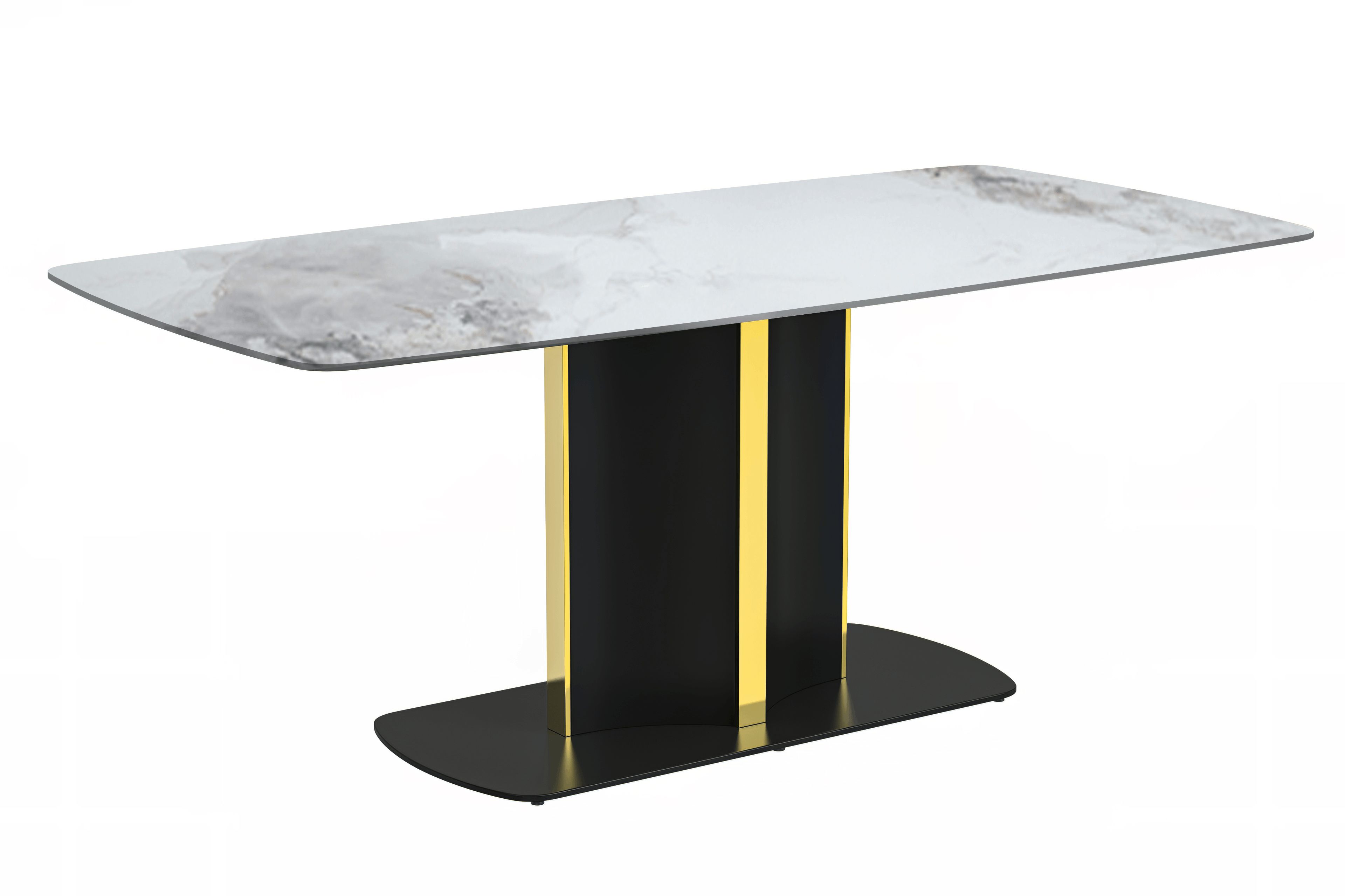 LeisureMod - Sylva Modern 55" Rectangular Dining Table with Glass Top and Gold Steel Pedestal Base