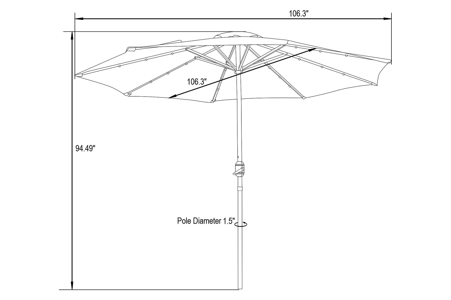 LeisureMod Sierra 9" Outdoor Patio Tilt Market Umbrella with Solar Led Lights - Gray