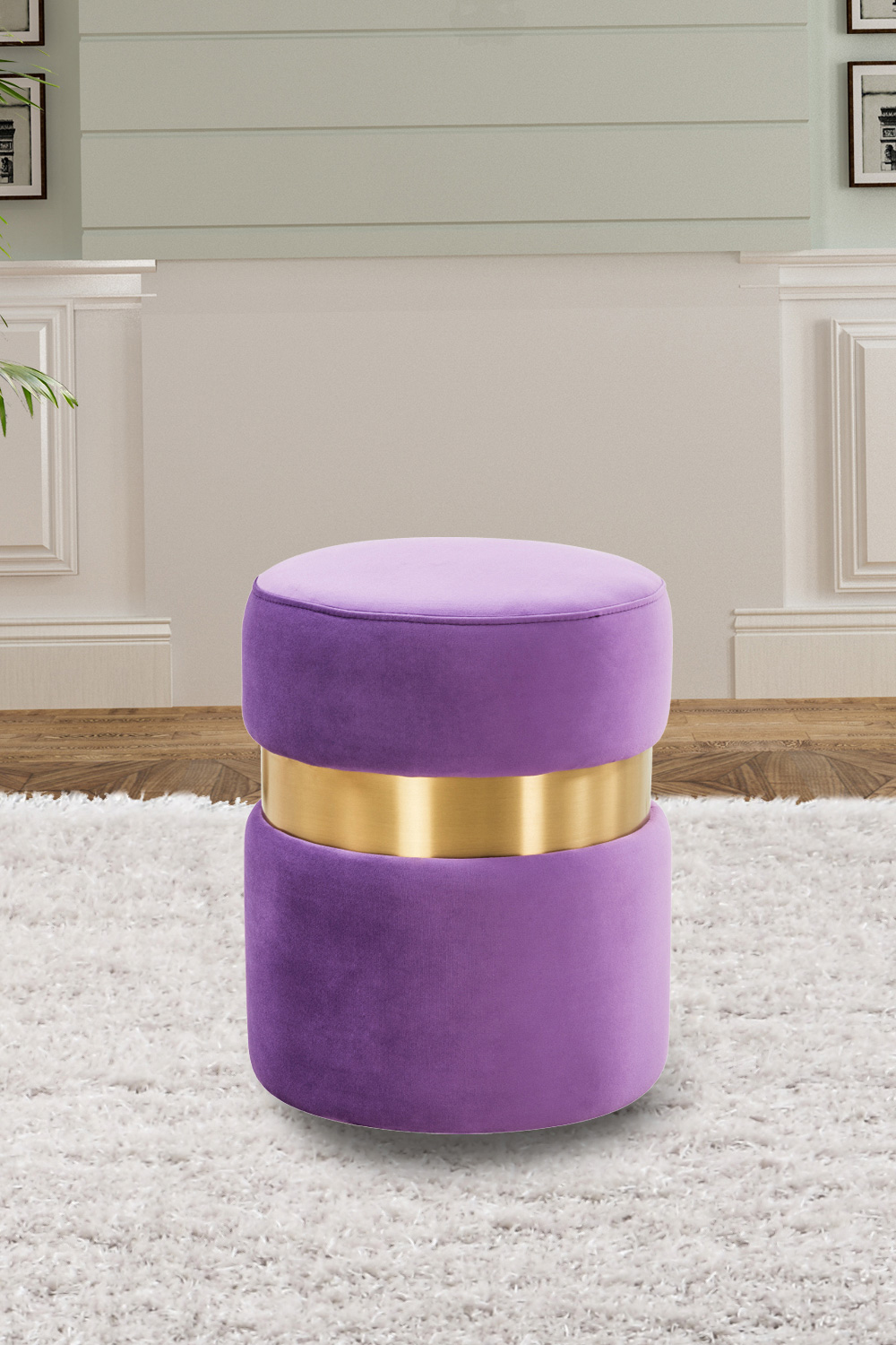 LeisureMod Troy 146" Round Velvet Ottoman - Purple