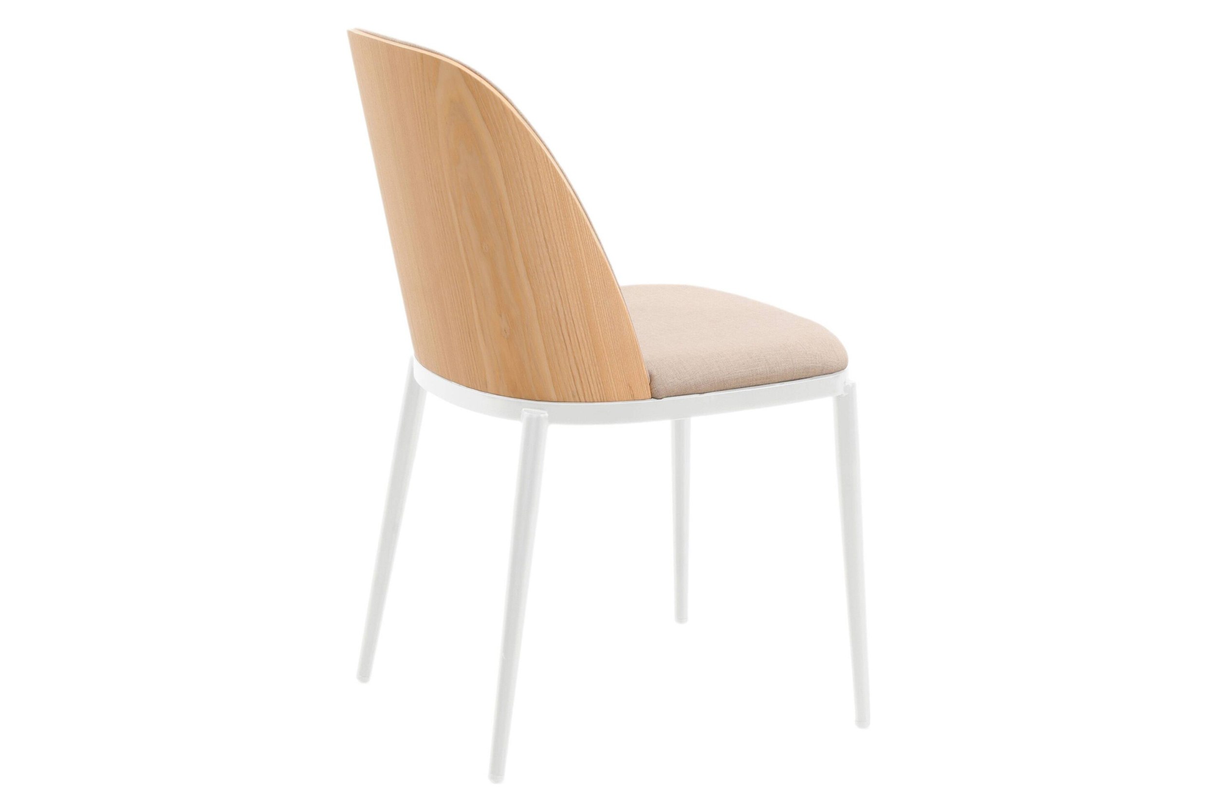LeisureMod Tule Mid-Century Modern Dining Side Chair with White Powder-Coated Steel Frame - Natural Wood/Brown