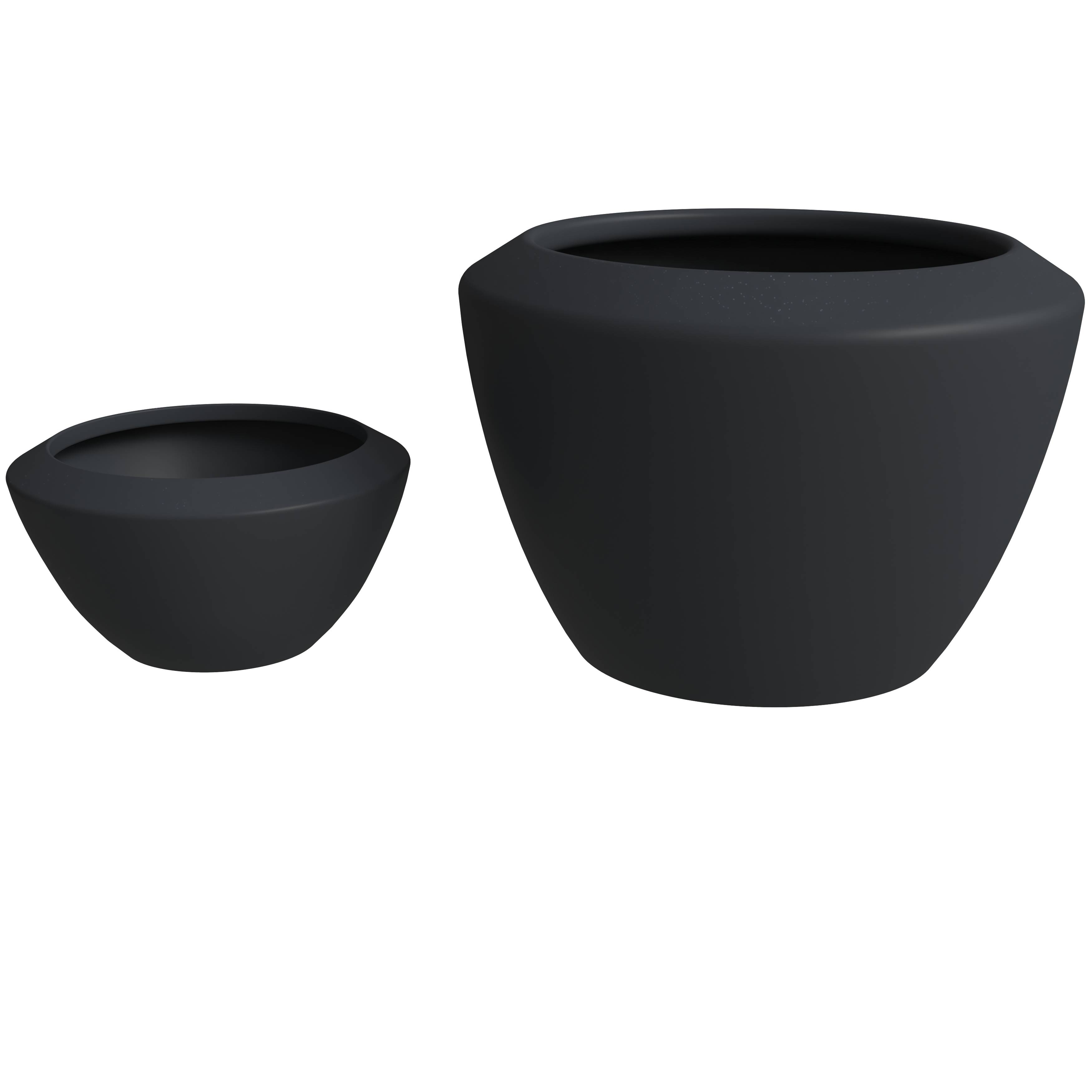 LeisureMod - Vessel Modern Round Planters Pot in Fiberstone and Clay (Set of 2) in Black