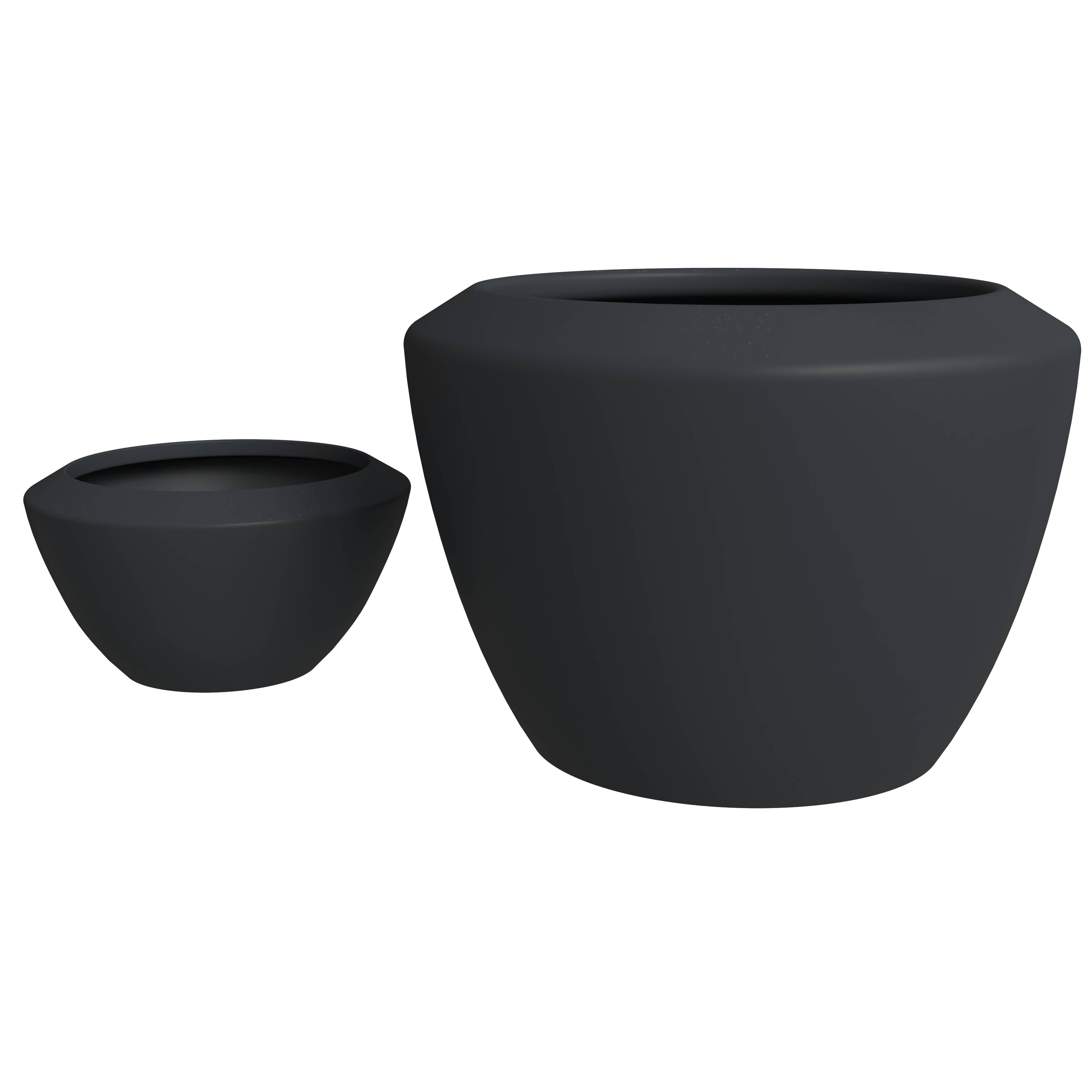LeisureMod - Vessel Modern Round Planters Pot in Fiberstone and Clay (Set of 2) in Black