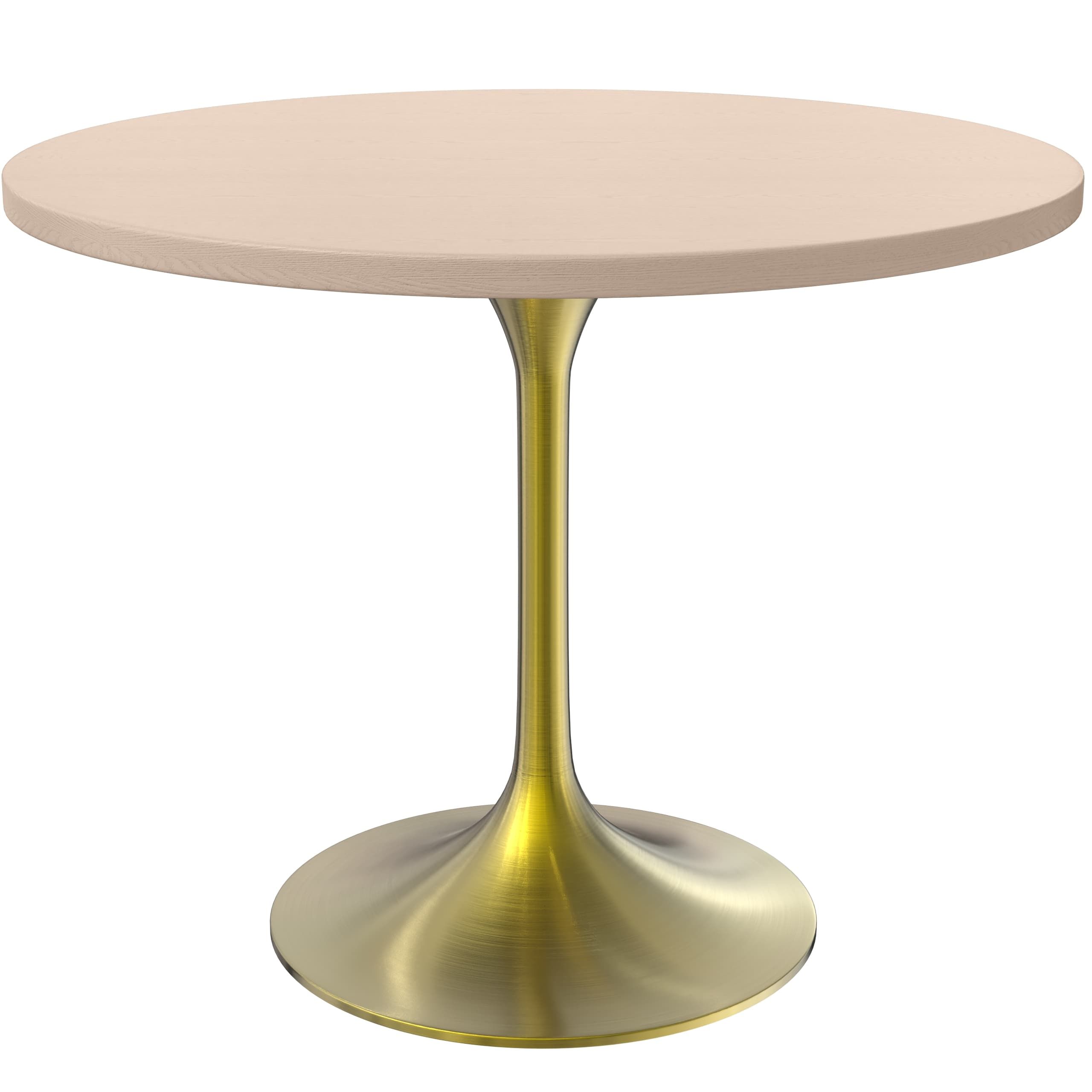 LeisureMod - Verve Modern 27" Round Dining Table with MDF Top and Brushed Gold Pedestal Base