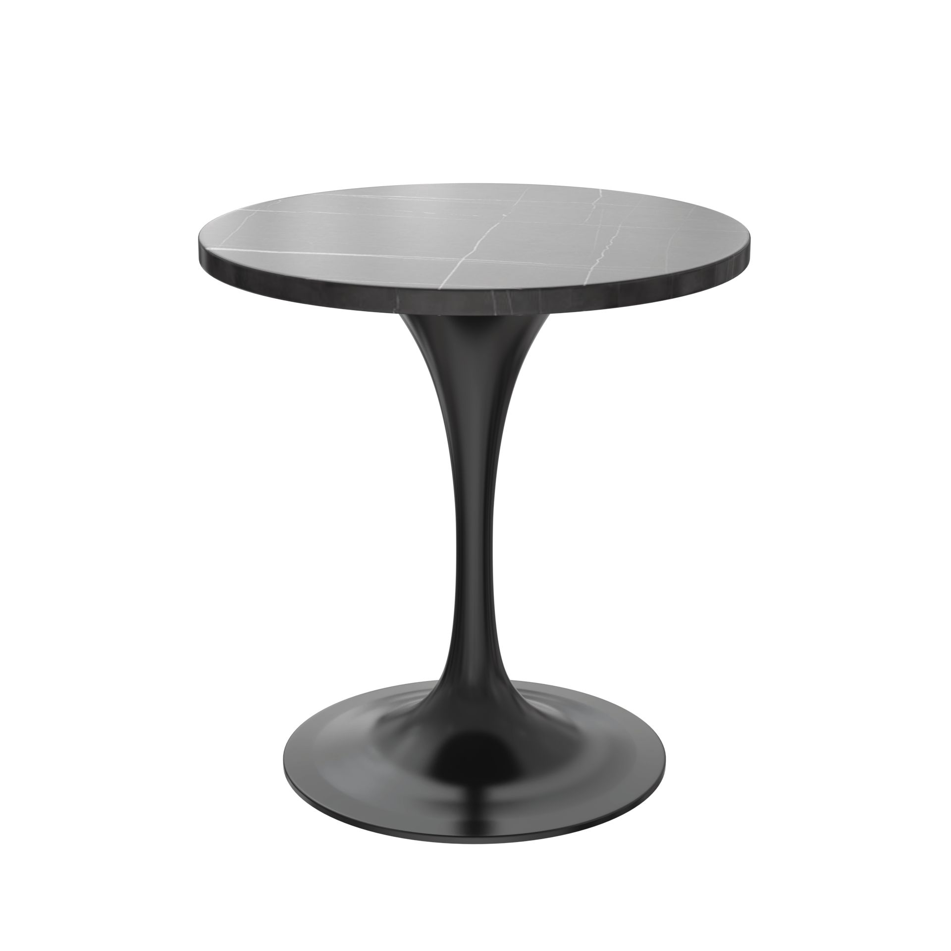 LeisureMod - Verve Modern 27" Round Dining Table with Sintered Stone Top and Black Steel Pedestal Base