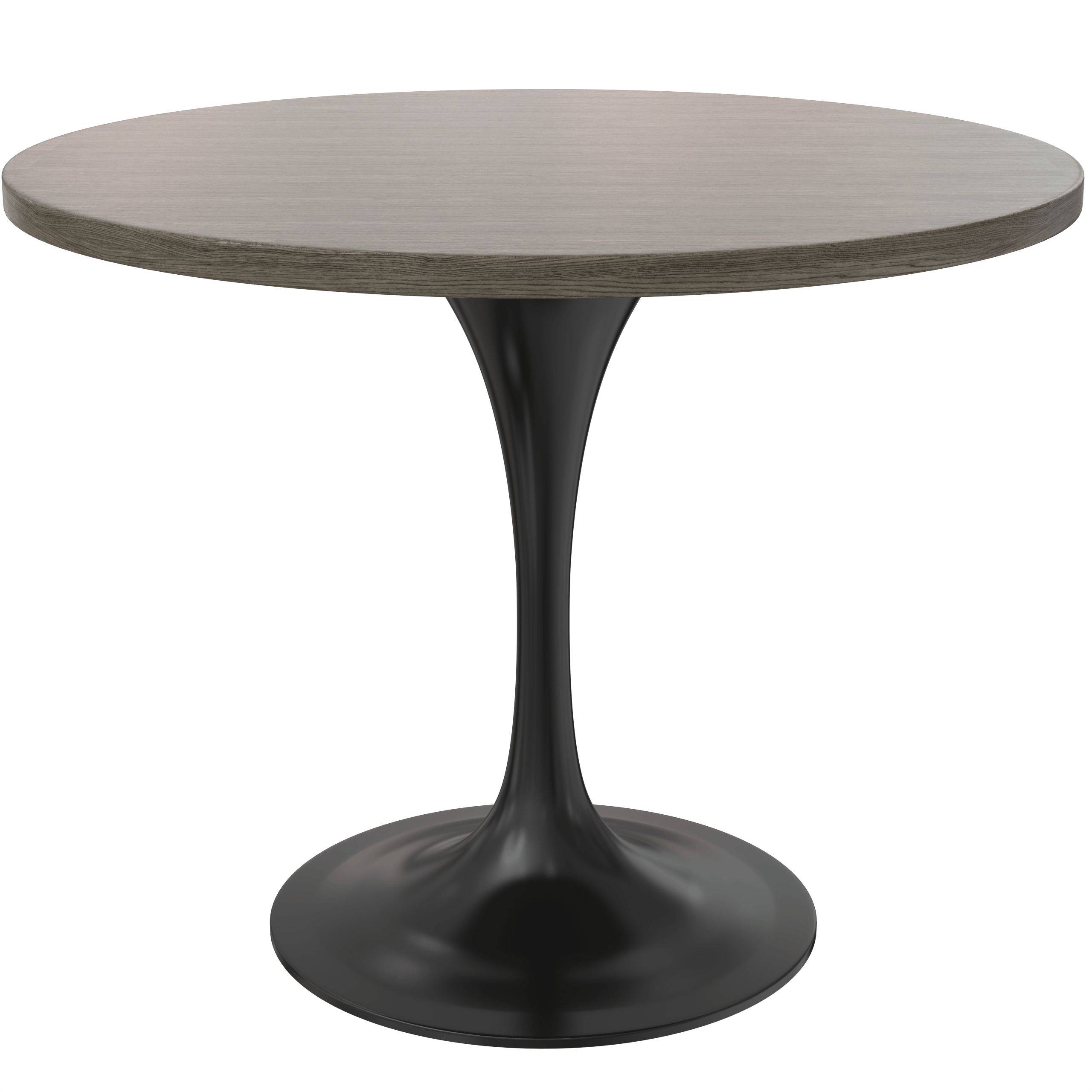 LeisureMod - Verve Modern 27" Round Dining Table with MDF Top and Black Steel Pedestal Base