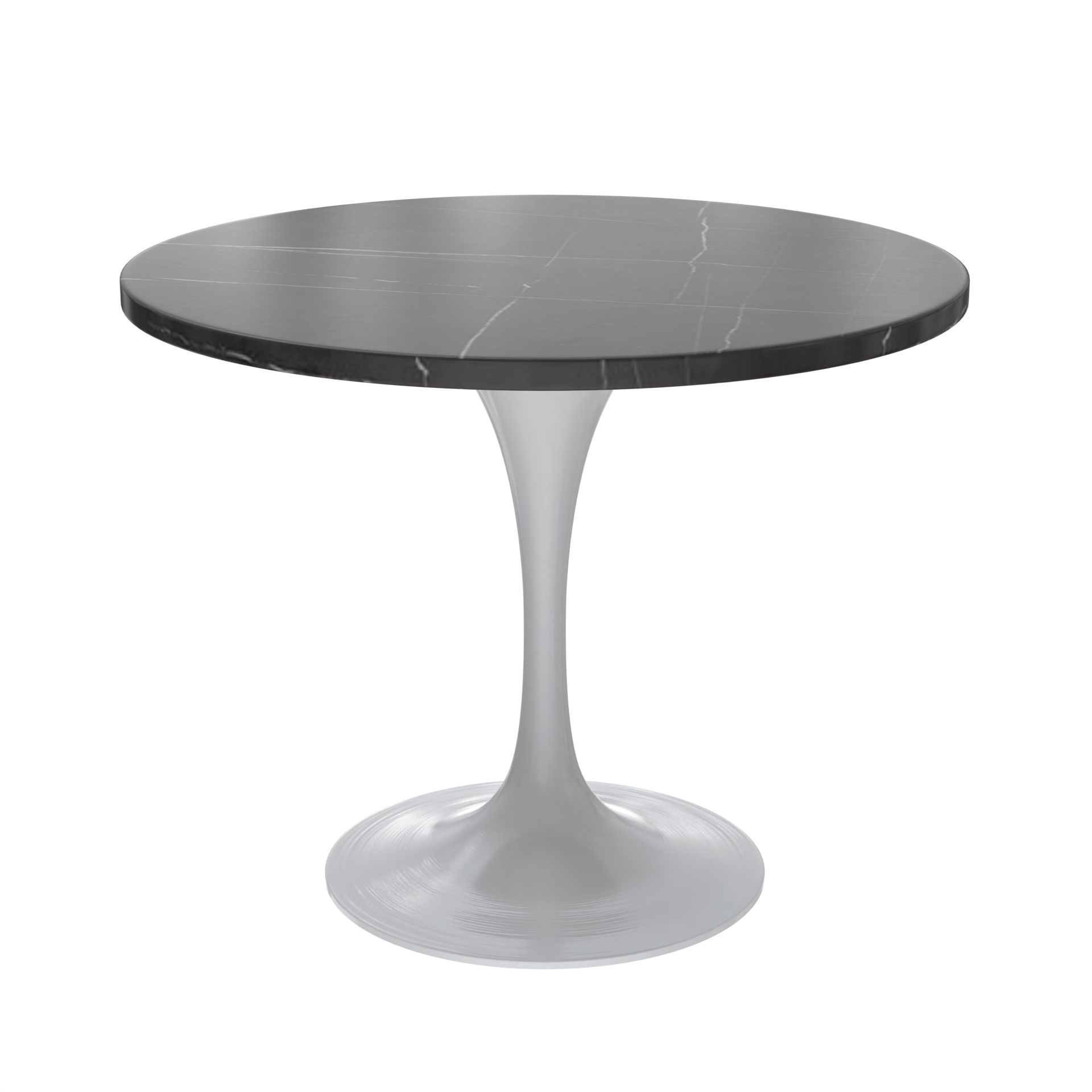 LeisureMod - Verve Modern 36" Round Dining Table with Stone Top and White Steel Pedestal Base