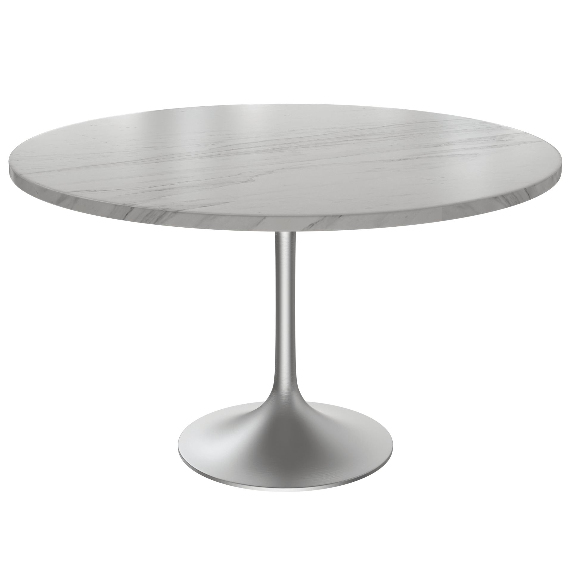 LeisureMod - Verve Modern 48" Round Dining Table with Stone Top and Brushed Gold Pedestal Base