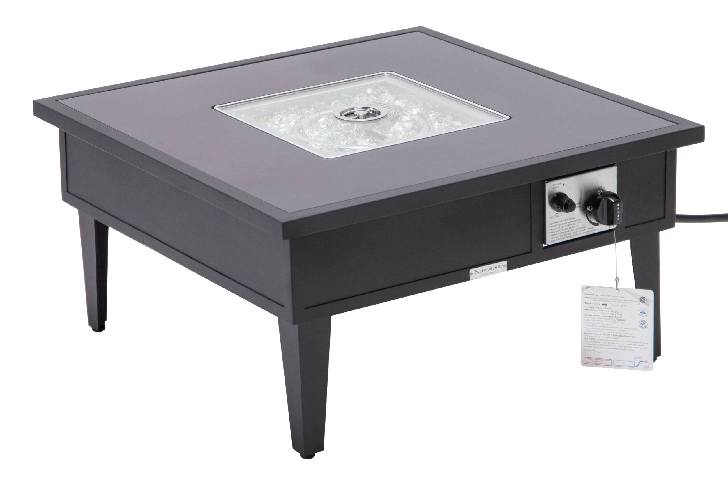 LeisureMod Walbrooke Modern Outdoor Square Fire Pit Table with Powder-Coated Aluminum Frame - Black