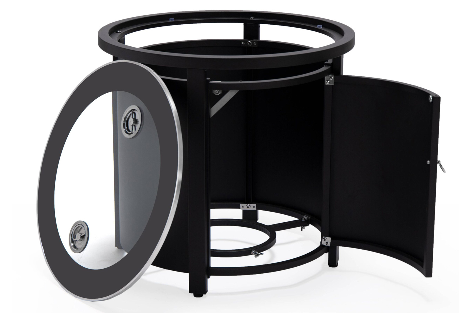 LeisureMod Walbrooke Modern Black Patio Conversation With Round Fire Pit & Tank Holder - Beige