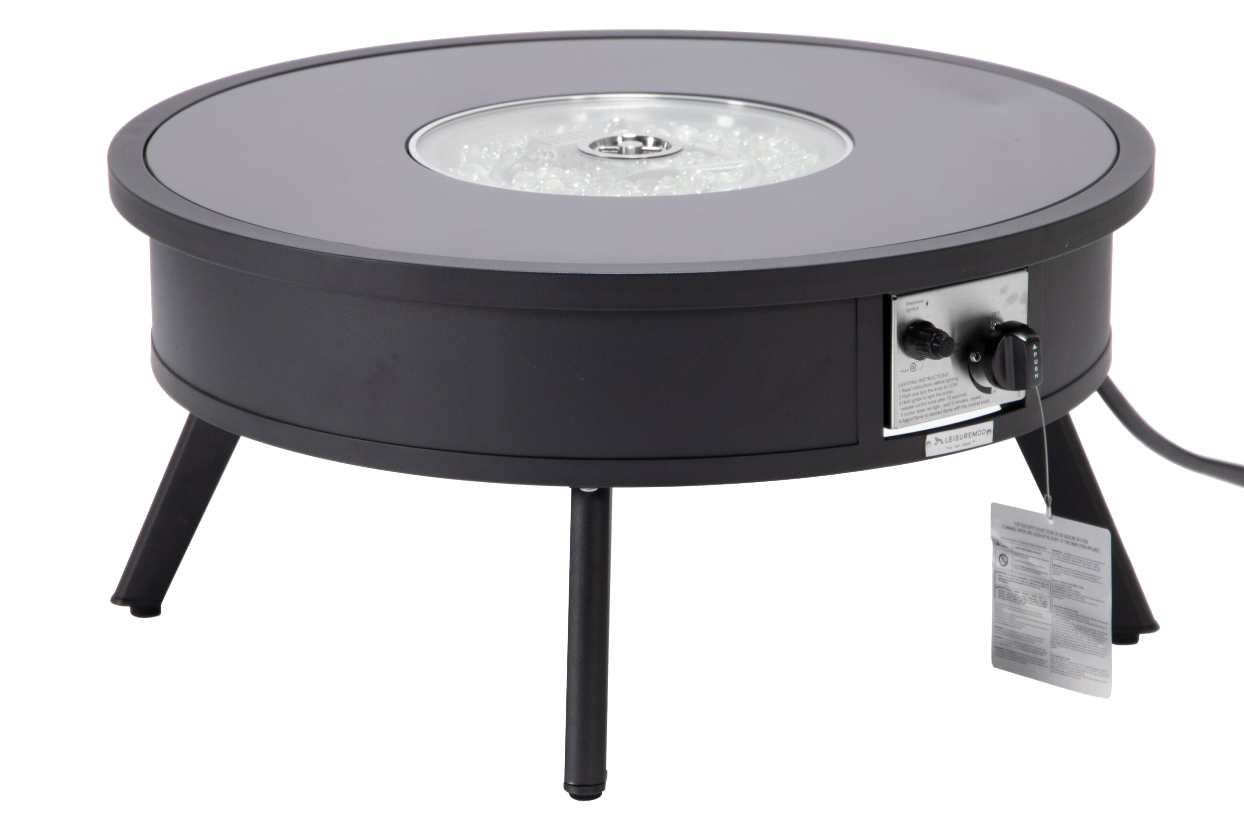 LeisureMod Walbrooke Outdoor Patio Round Fire Pit and Tank Holder - Black