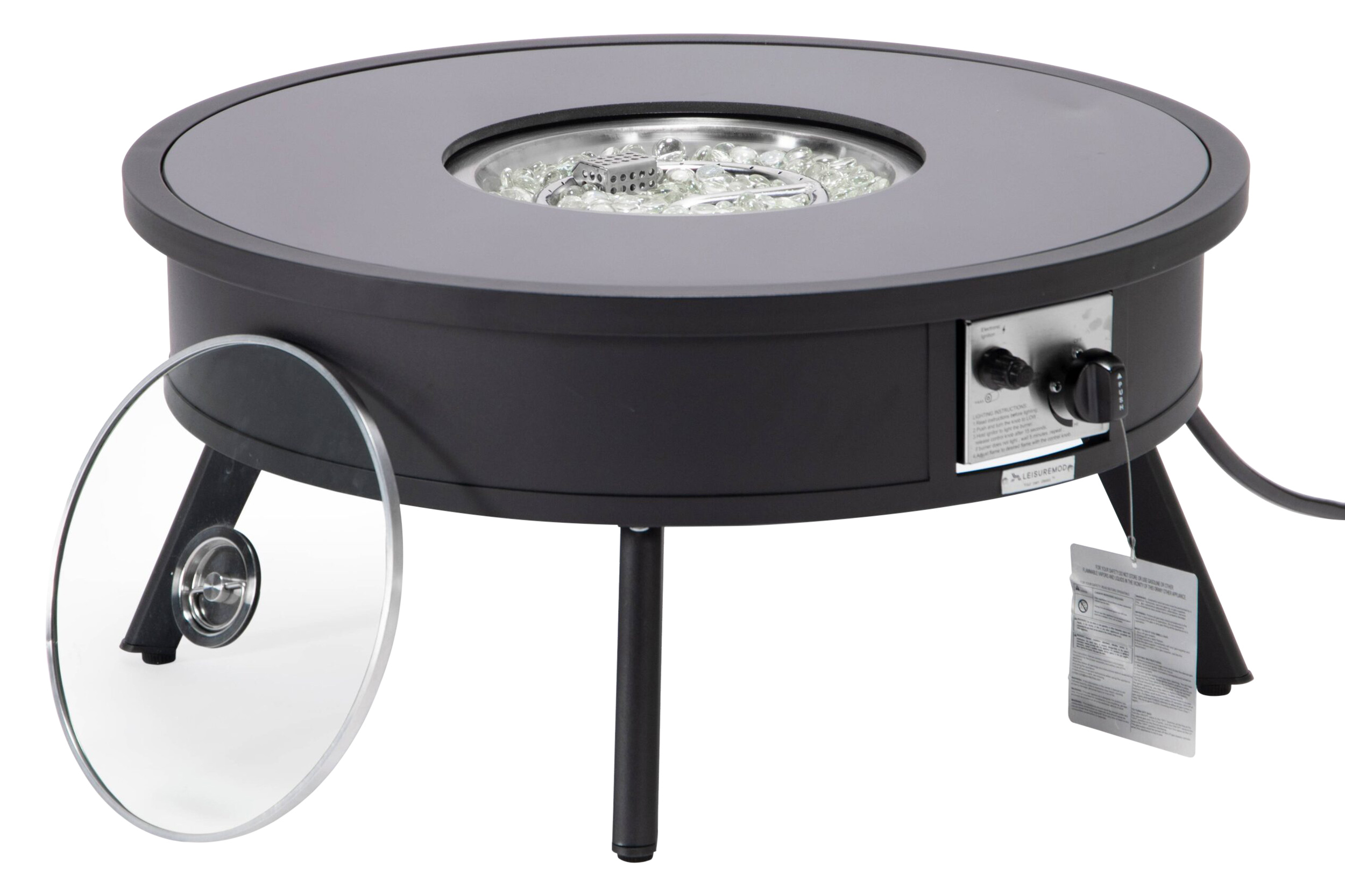 LeisureMod Walbrooke Outdoor Patio Round Fire Pit and Tank Holder - Black