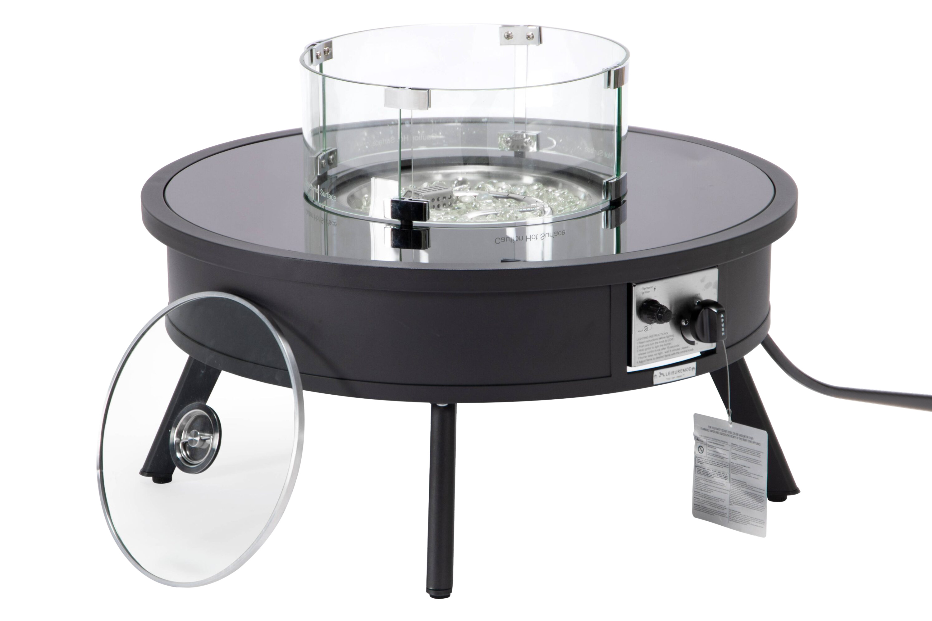 LeisureMod Walbrooke Outdoor Patio Round Fire Pit and Tank Holder - Black